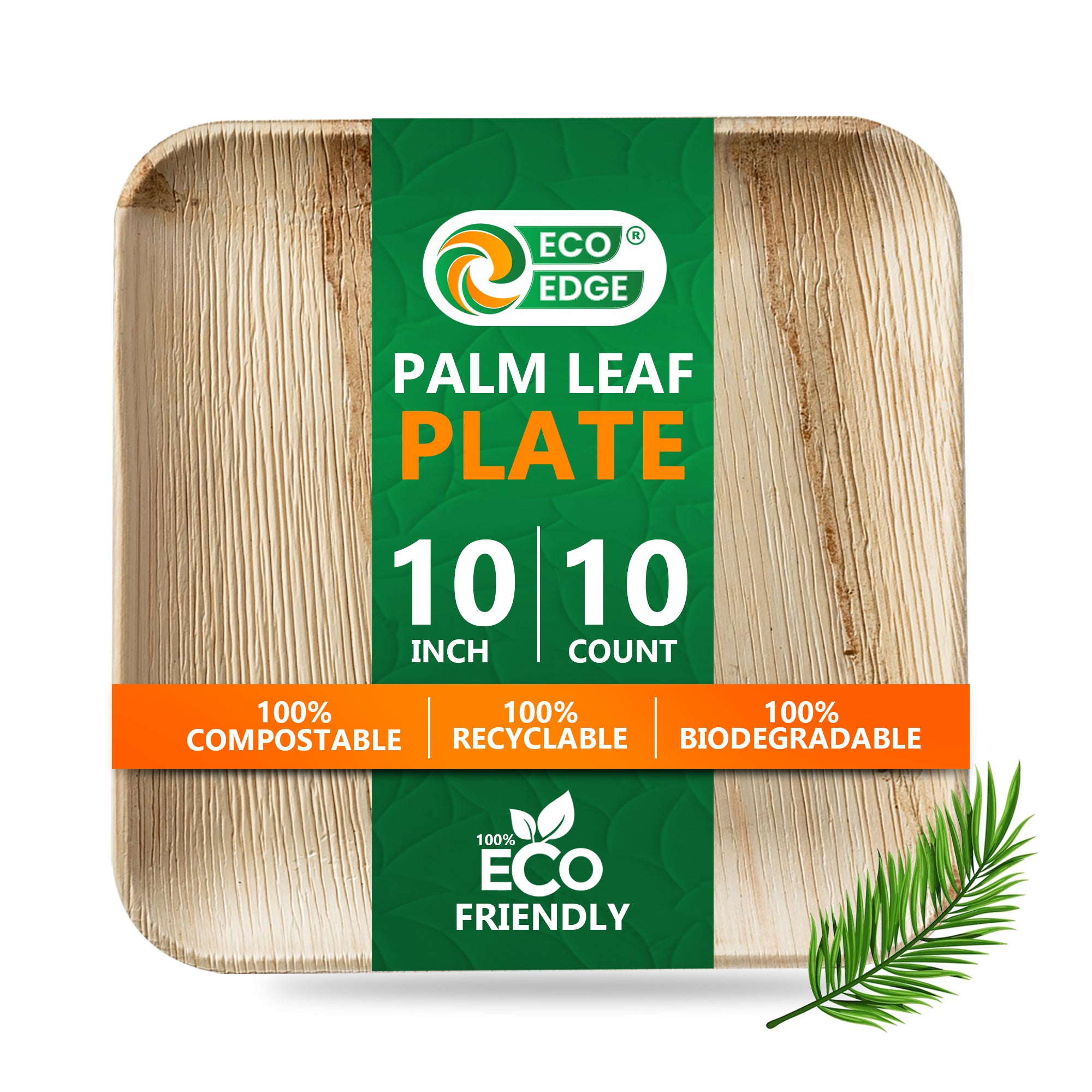 EcoEdge 10 Inch Square Areca Palm Leaf Plates | 100% Zero Waste