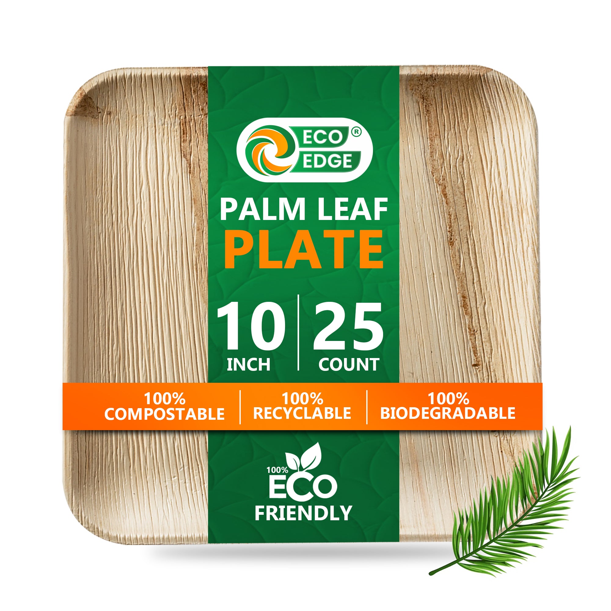 EcoEdge 10 Inch Square Areca Palm Leaf Plates | 100% Zero Waste
