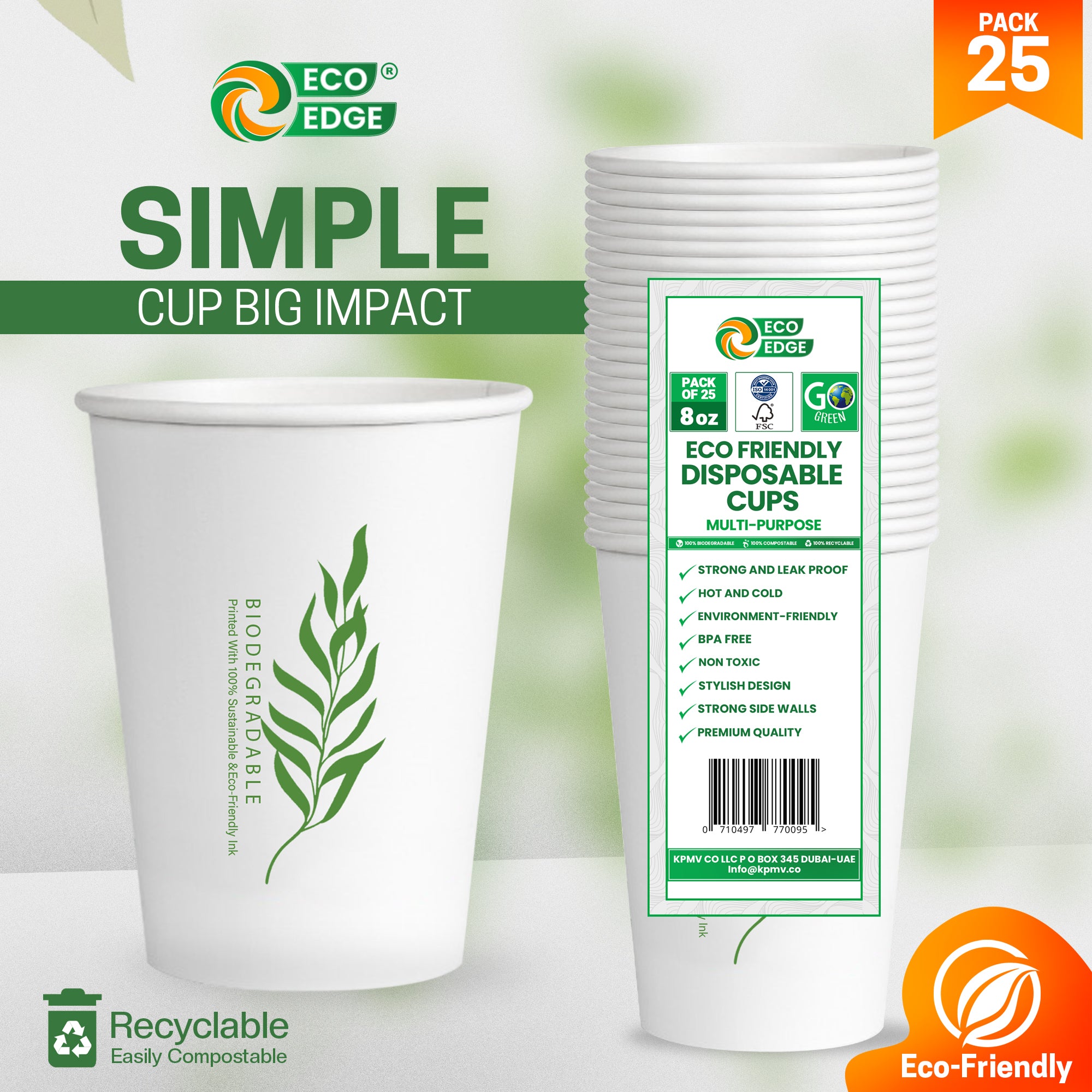 EcoEdge 8 Oz Disposable Heavy-Duty Party Paper Cups | 100% Natural