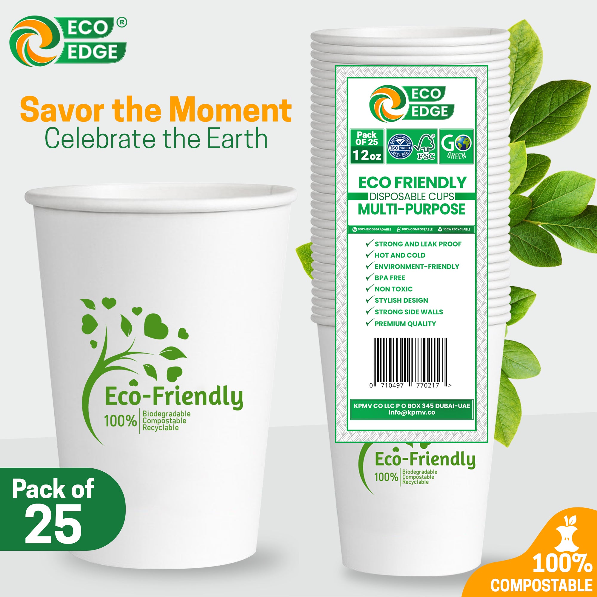 EcoEdge 12 Oz Disposable, Single Wall Paper Cups | 100% Natural