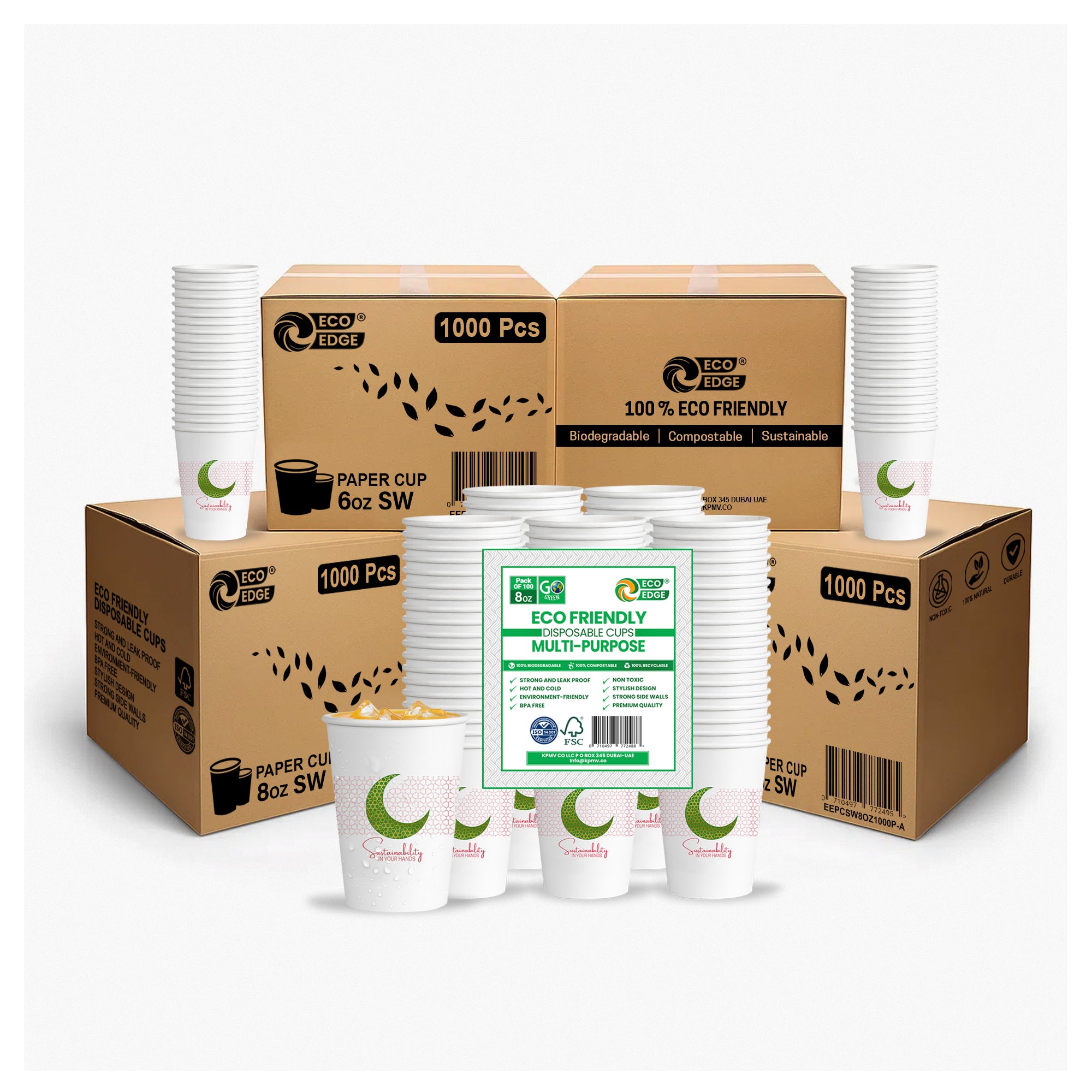 EcoEdge 8 Oz Ramadan Edition Heavy-Duty Paper Cups | Leakproof, Compostable & Eco-Friendly (Pack of 1000)