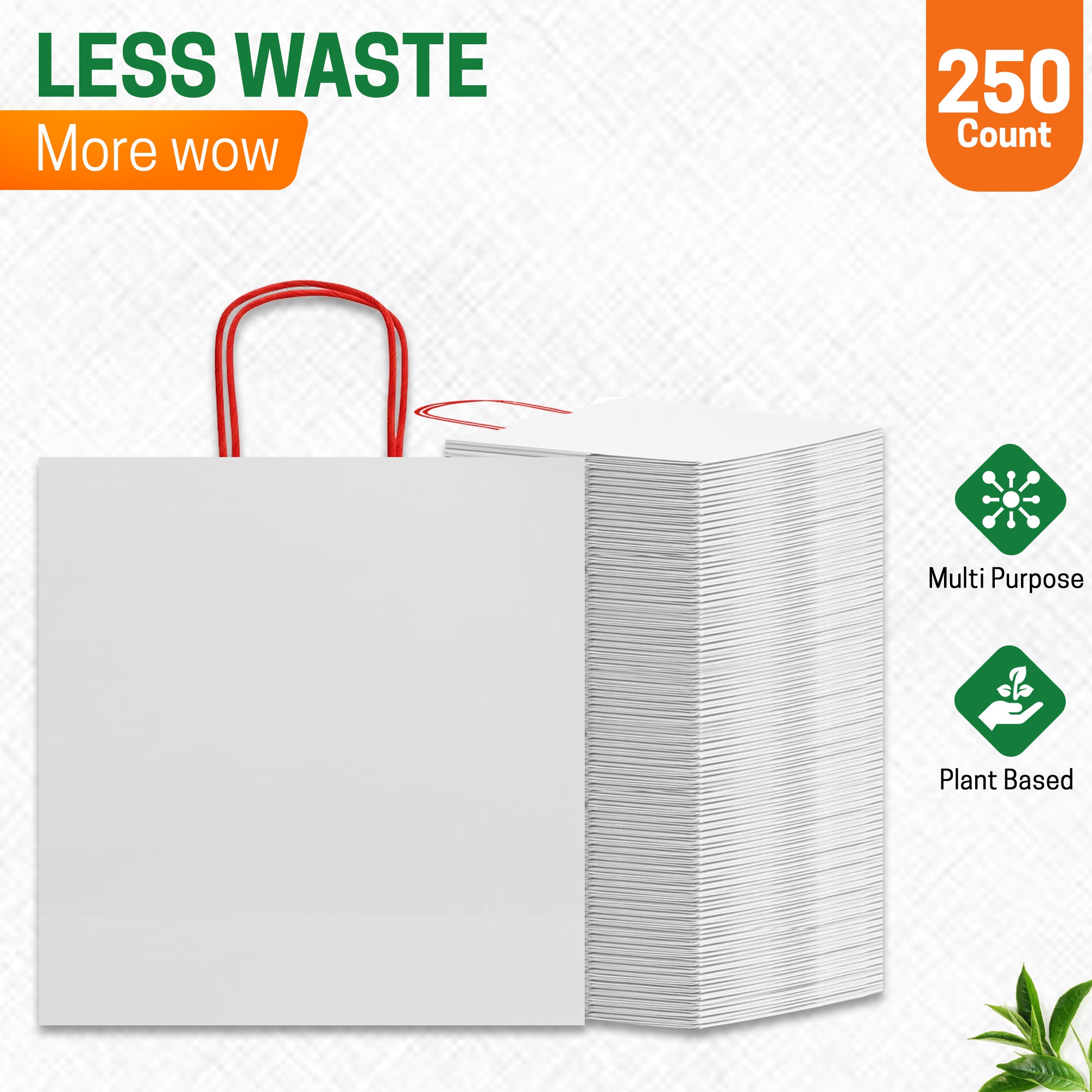 EcoEdge (32x22x32 cm) Large Recyclable White Plain Paper Bag (Pack of 250) | 100% Natural