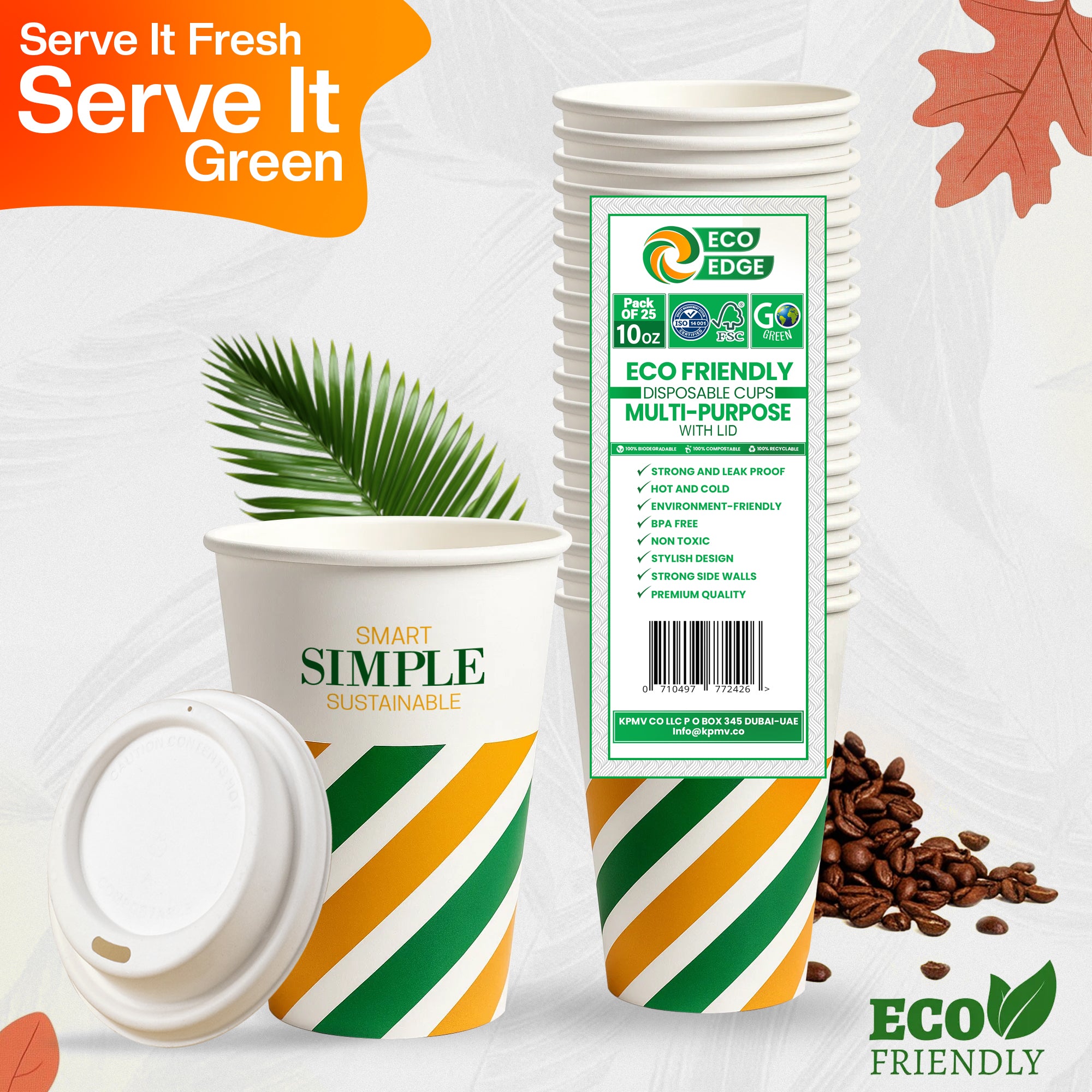 EcoEdge 10 Oz Eco Paper Cups with Lids | 100% Compostable & Recyclable