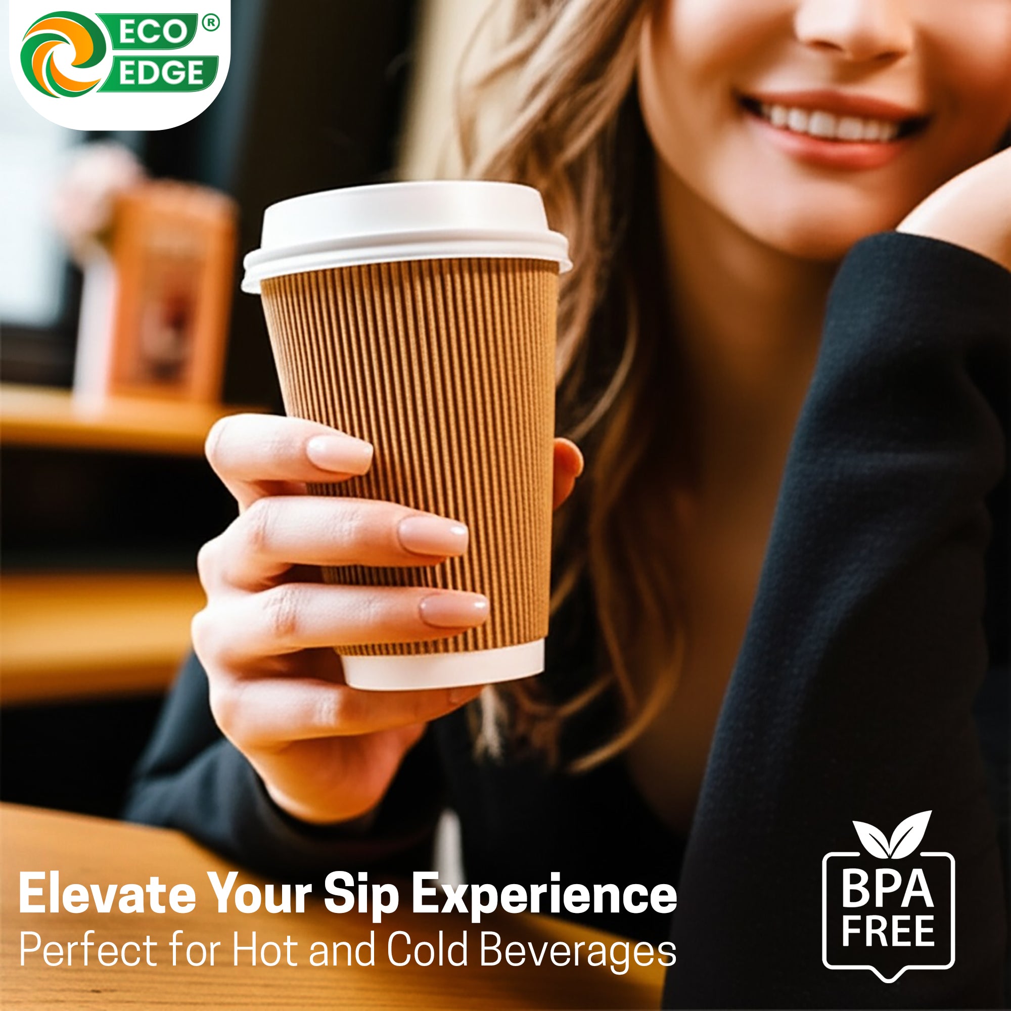 EcoEdge 12 Oz Disposable Heavy-Duty Insulated Ripple Party Paper Cups | 100% Natural (Pack of 300)