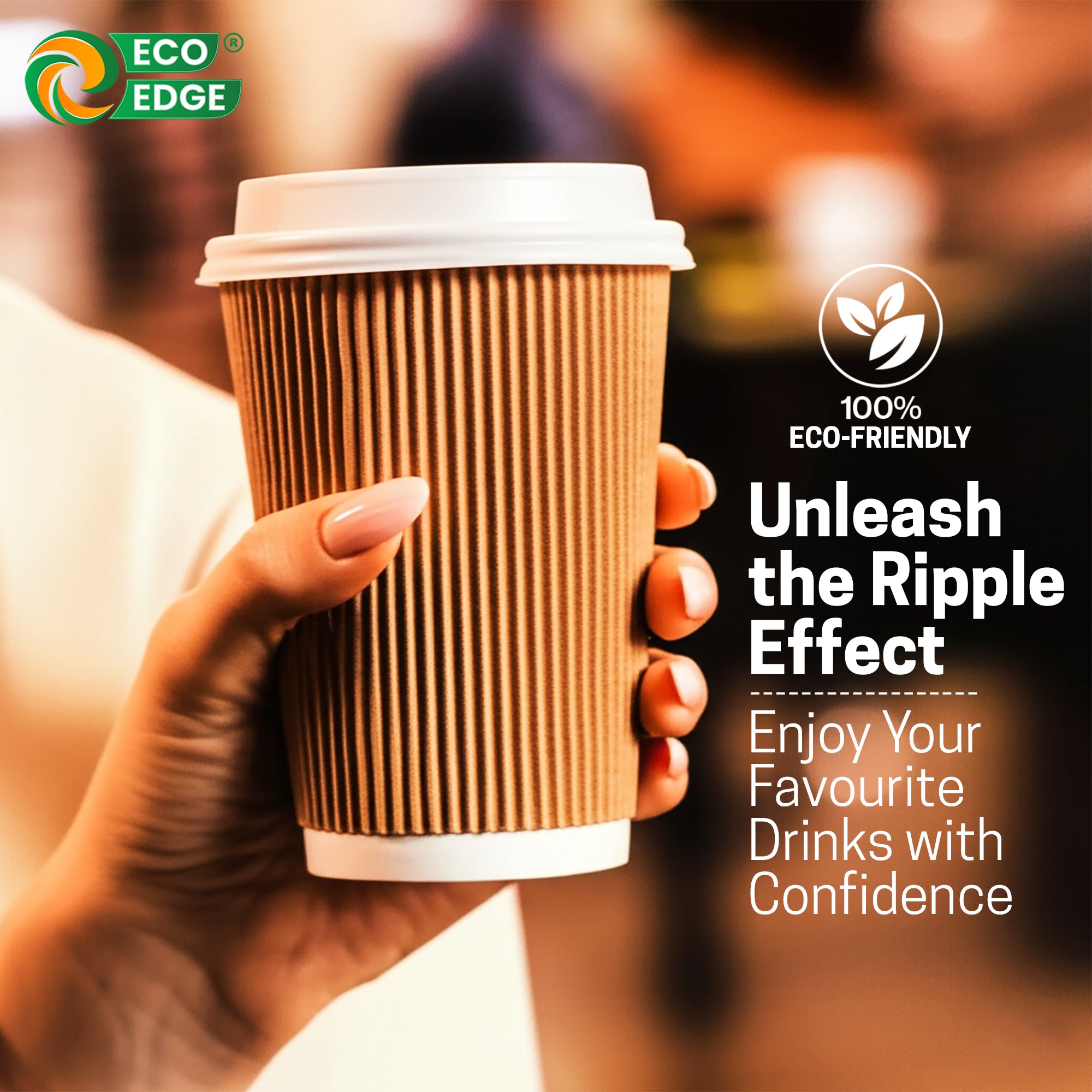 EcoEdge 12 Oz Disposable Heavy-Duty Insulated Ripple Party Paper Cups | 100% Natural (Pack of 300)