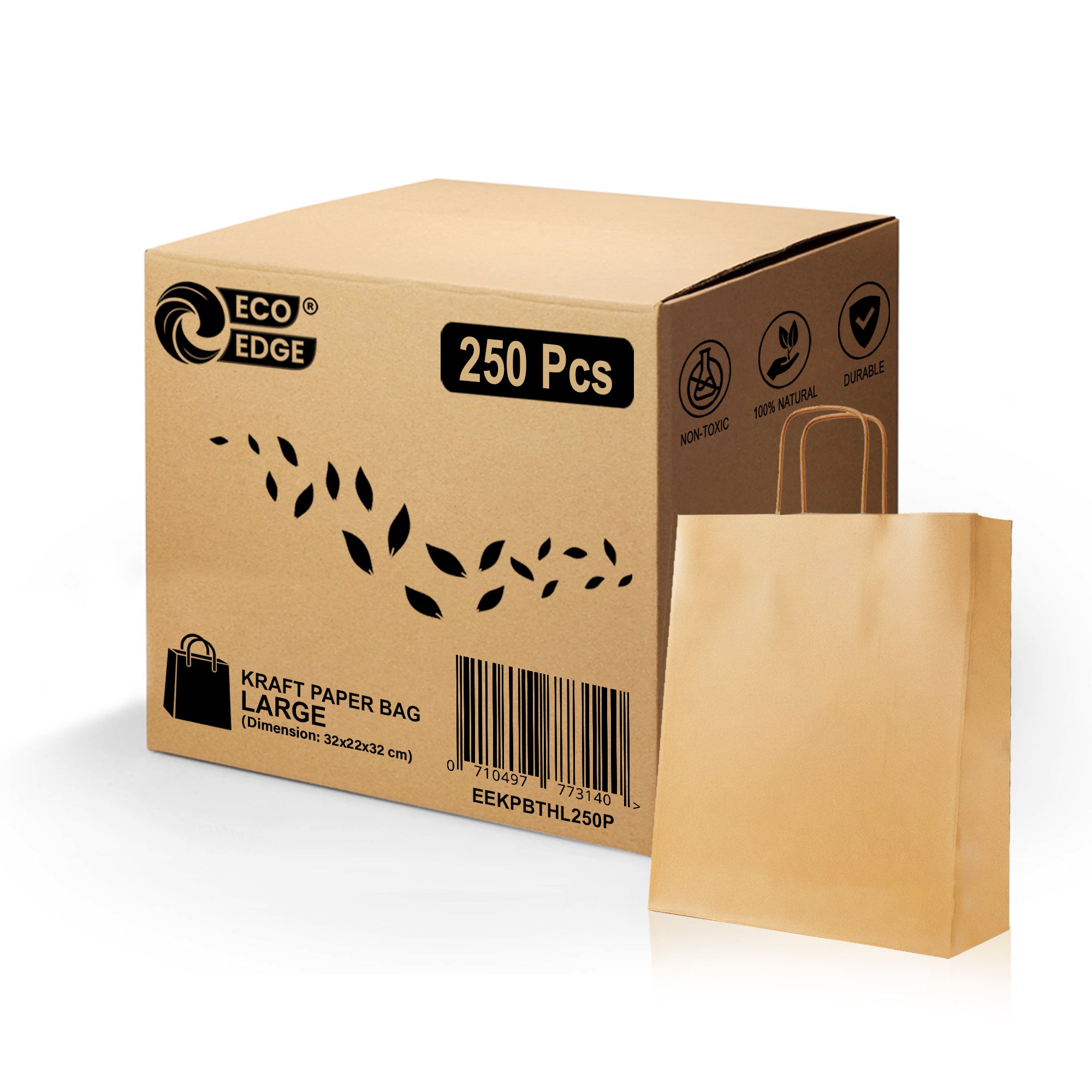EcoEdge (32x22x32 cm) Large Kraft Biodegradable Paper Bag (Pack of 250) | 100% Compostable