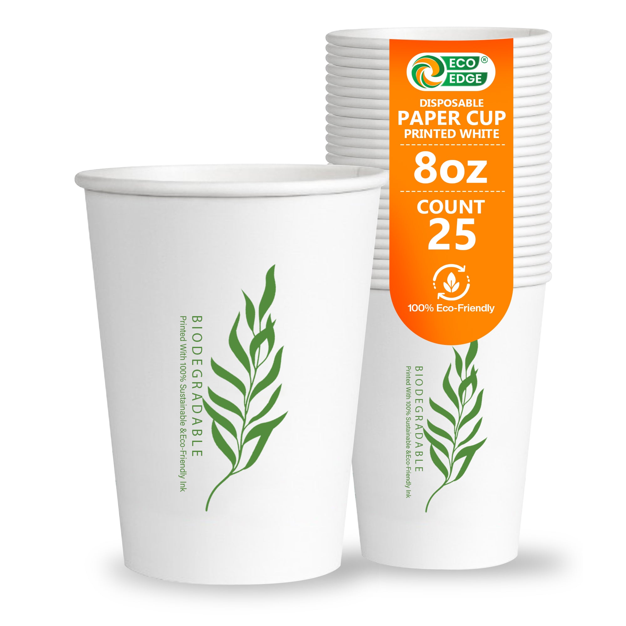 EcoEdge 8 Oz Disposable Heavy-Duty Party Paper Cups | 100% Natural