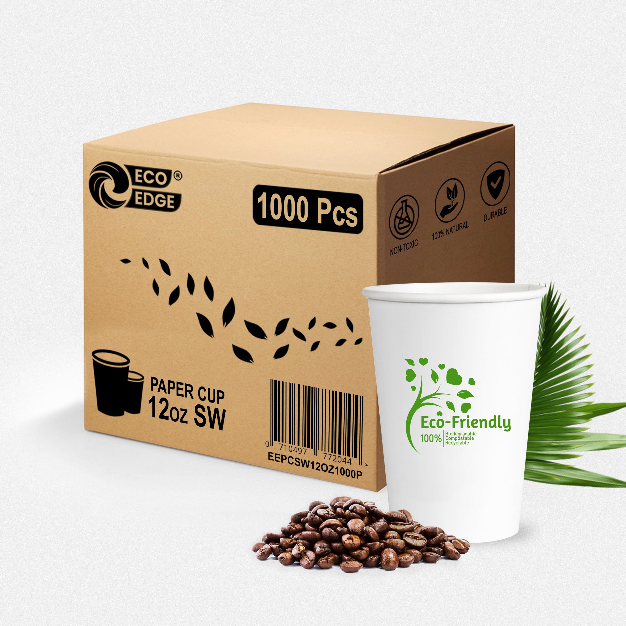 EcoEdge 12 Oz Disposable, Single Wall Paper Cups | 100% Natural (Pack of 1000)