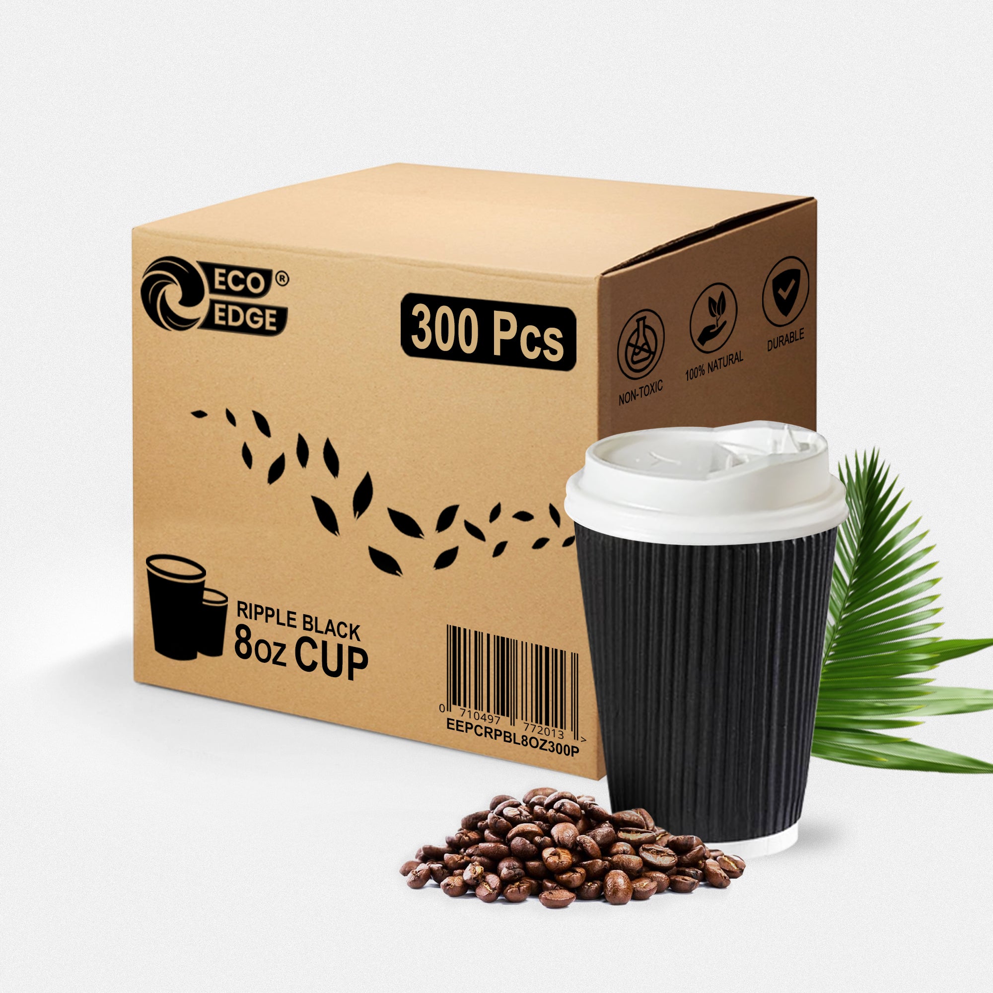 EcoEdge 8 Oz Disposable Heavy-Duty Black Ripple Cups | 100% Compostable