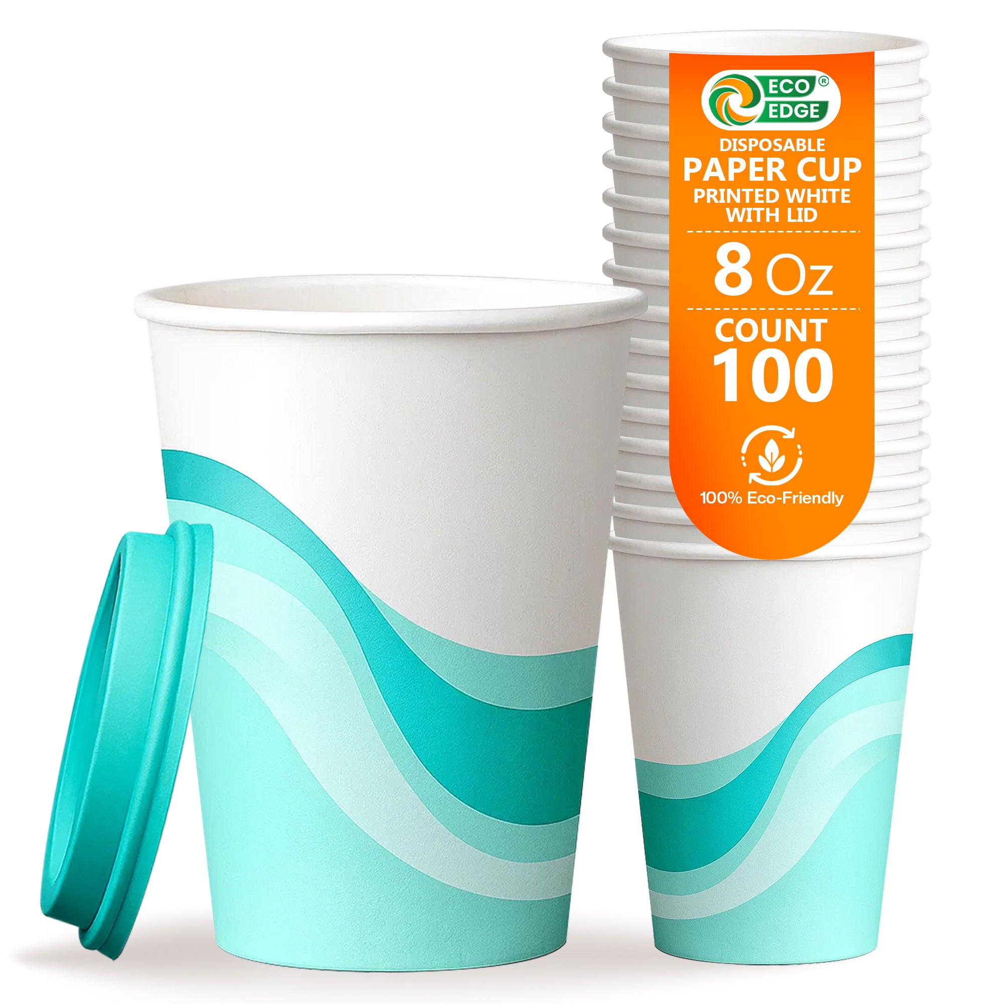 EcoEdge 8 Oz Disposable Heavy-Duty Party Paper Cups with Lid | 100% Natural