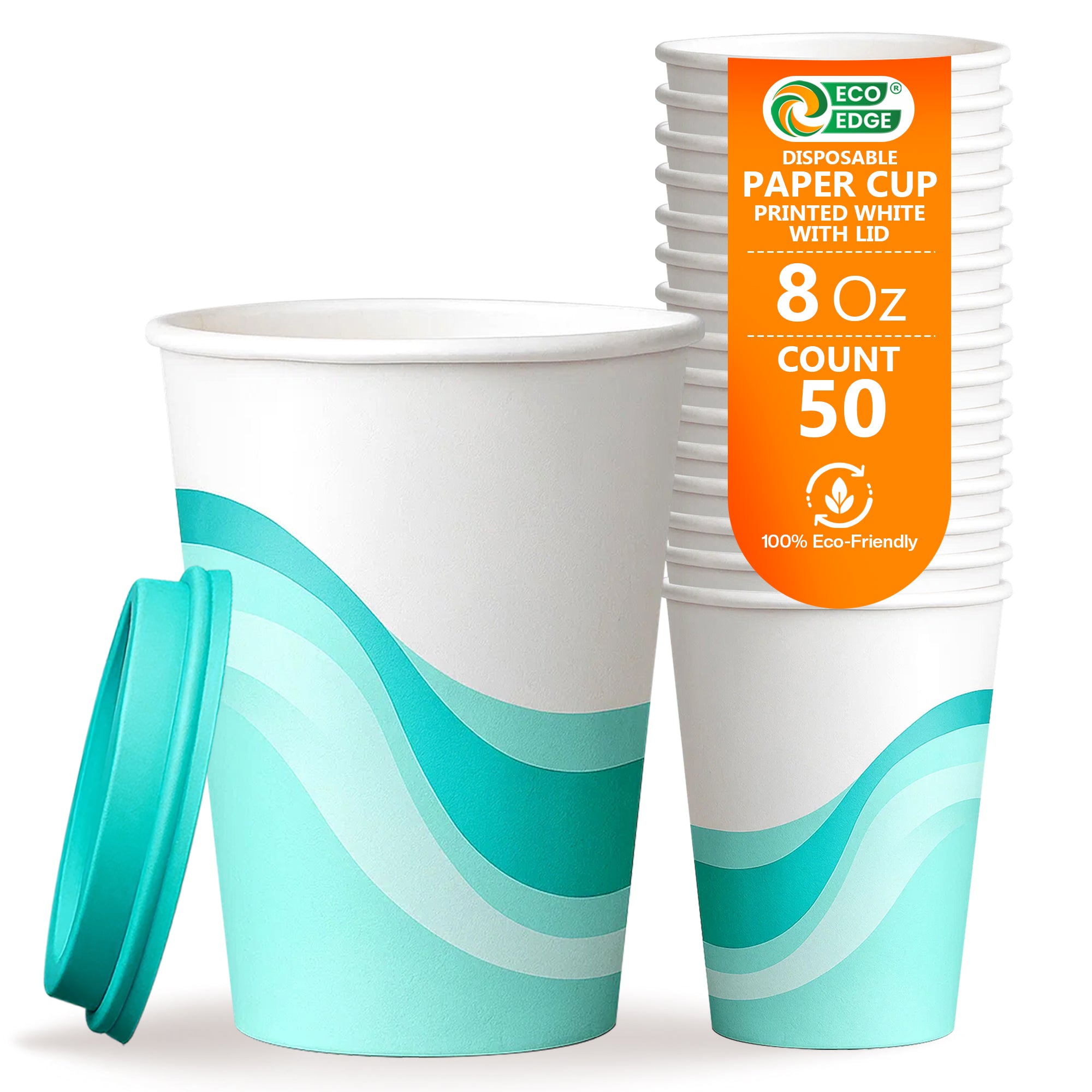 EcoEdge 8 Oz Disposable Heavy-Duty Party Paper Cups with Lid | 100% Natural