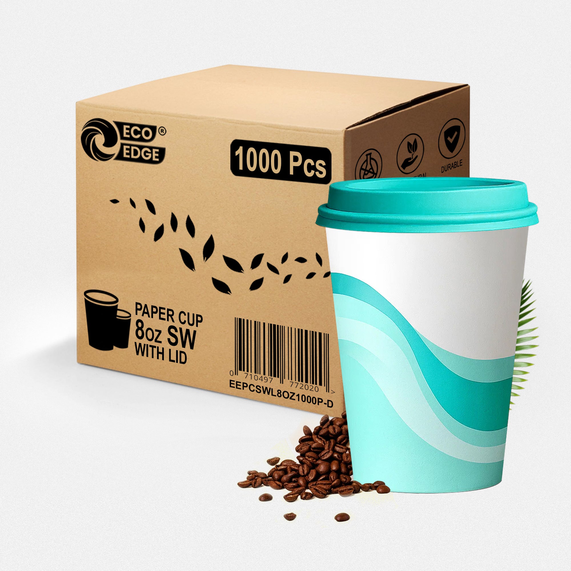 EcoEdge 8 Oz Disposable Heavy-Duty Party Paper Cups with Lid (Pack of 1000) | 100% Natural