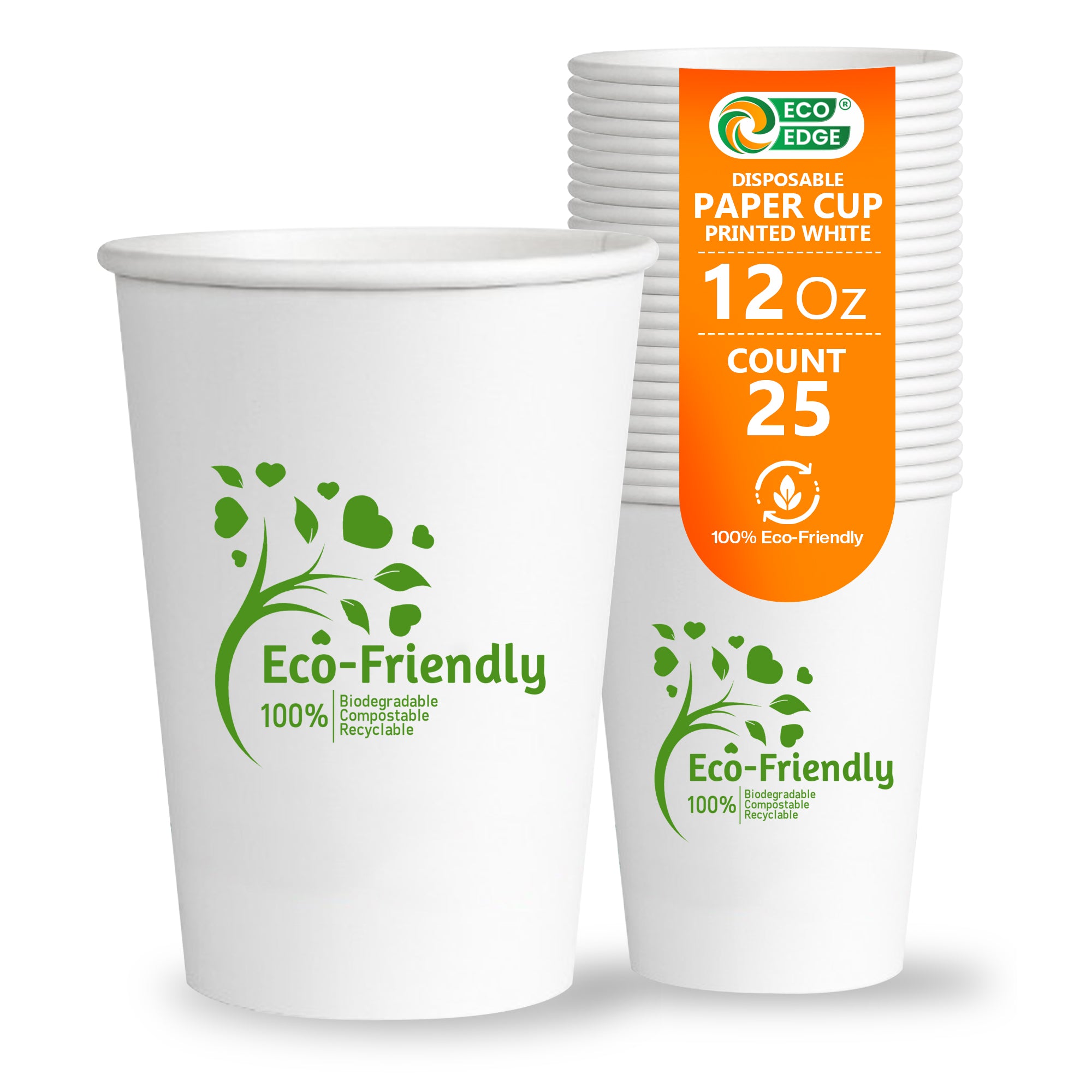 EcoEdge 12 Oz Disposable, Single Wall Paper Cups | 100% Natural