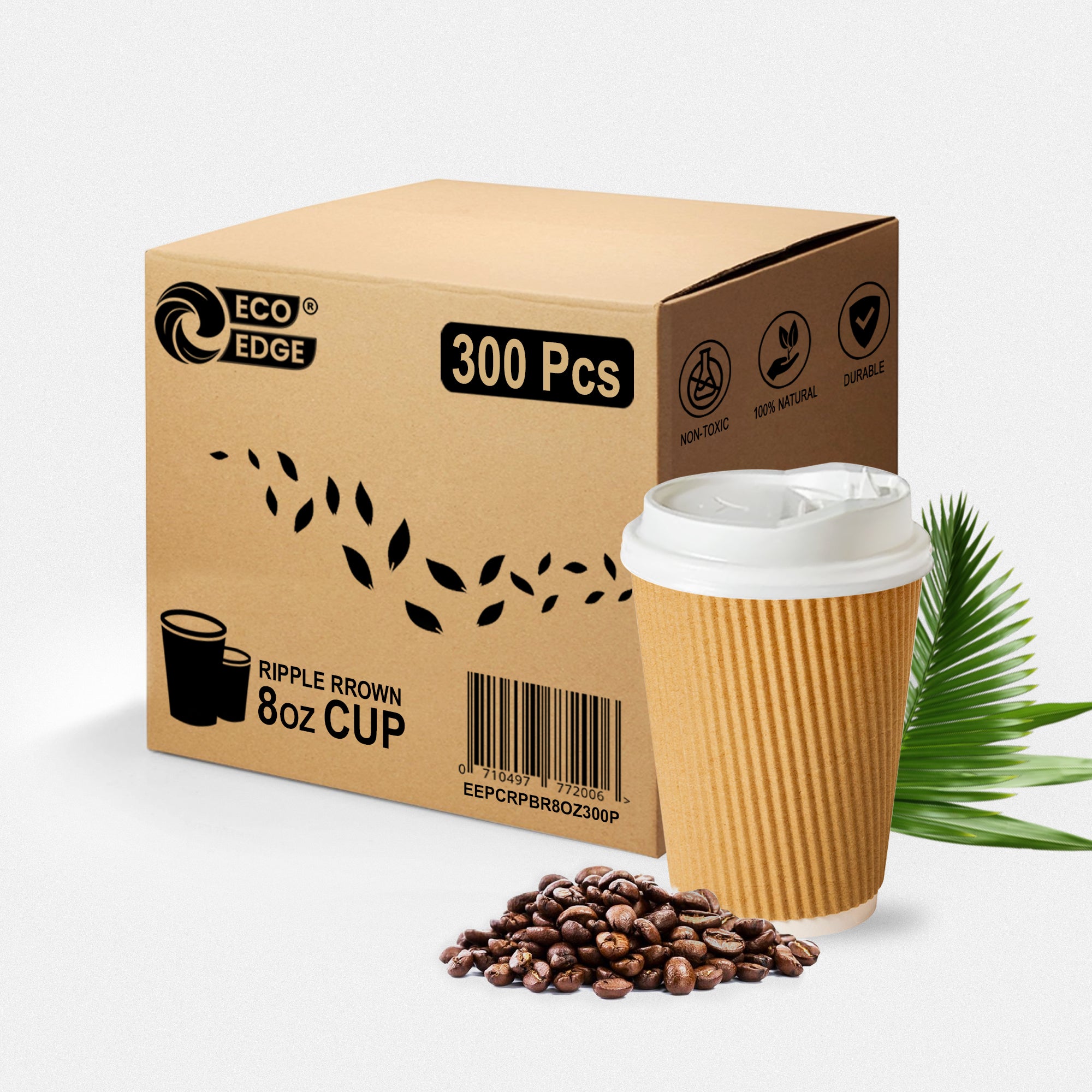 EcoEdge 8 Oz Brown Disposable Heavy-Duty, Triple Wall Ripple Party Paper Cups | 100% Organic