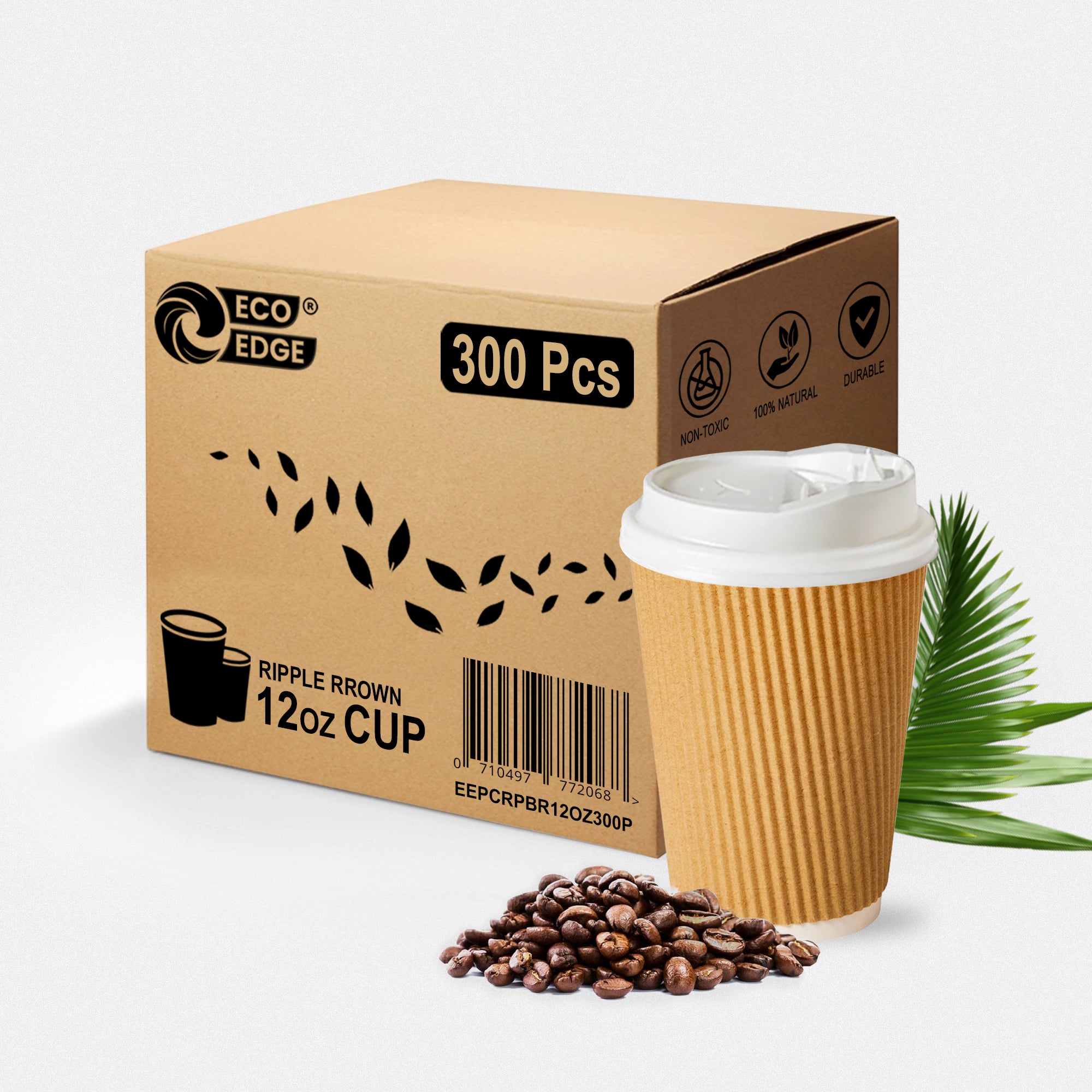 EcoEdge 12 Oz Disposable Heavy-Duty Insulated Ripple Party Paper Cups | 100% Natural