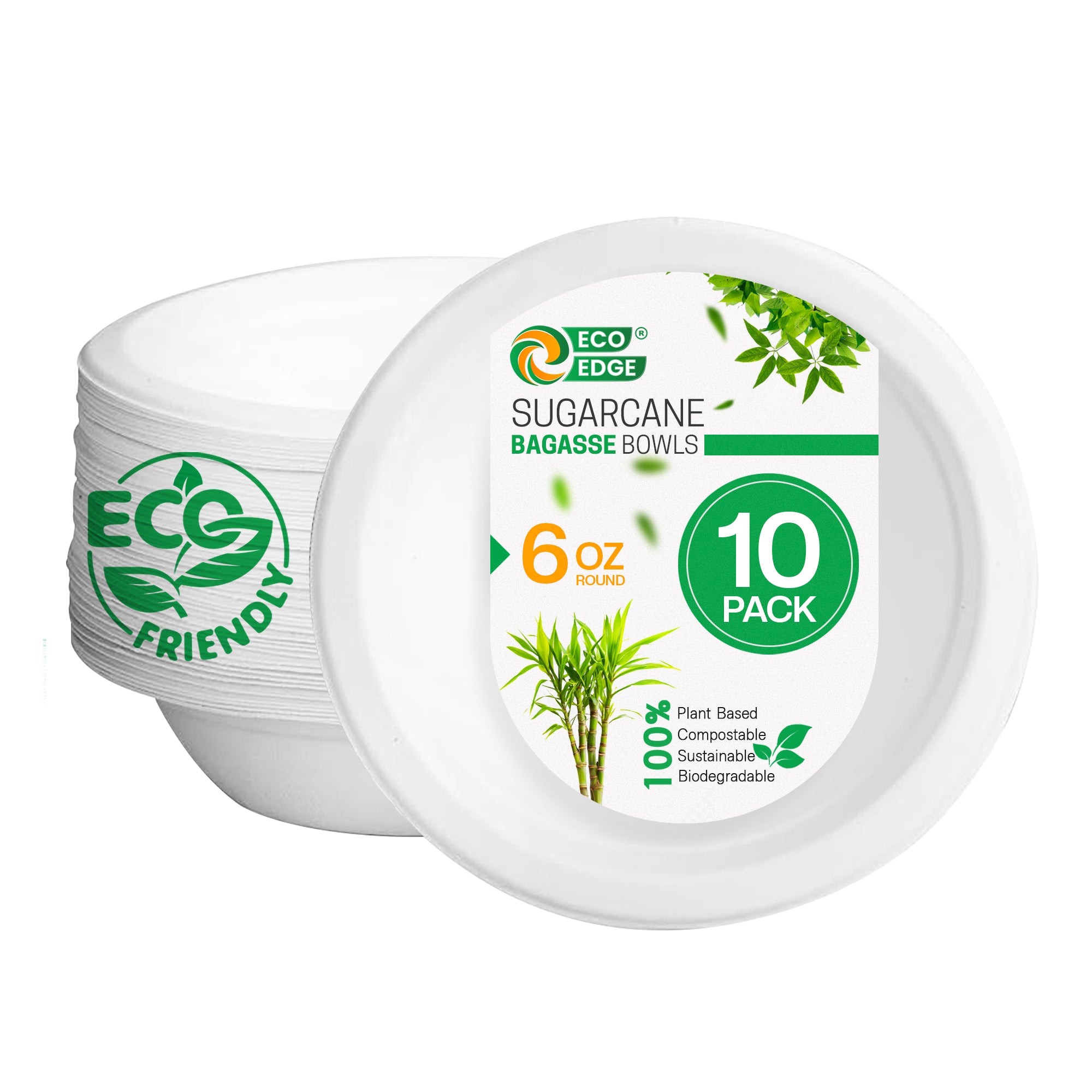 EcoEdge 6 Oz Round White Disposable Sugarcane Fiber Bowls | 100% Biodegradable