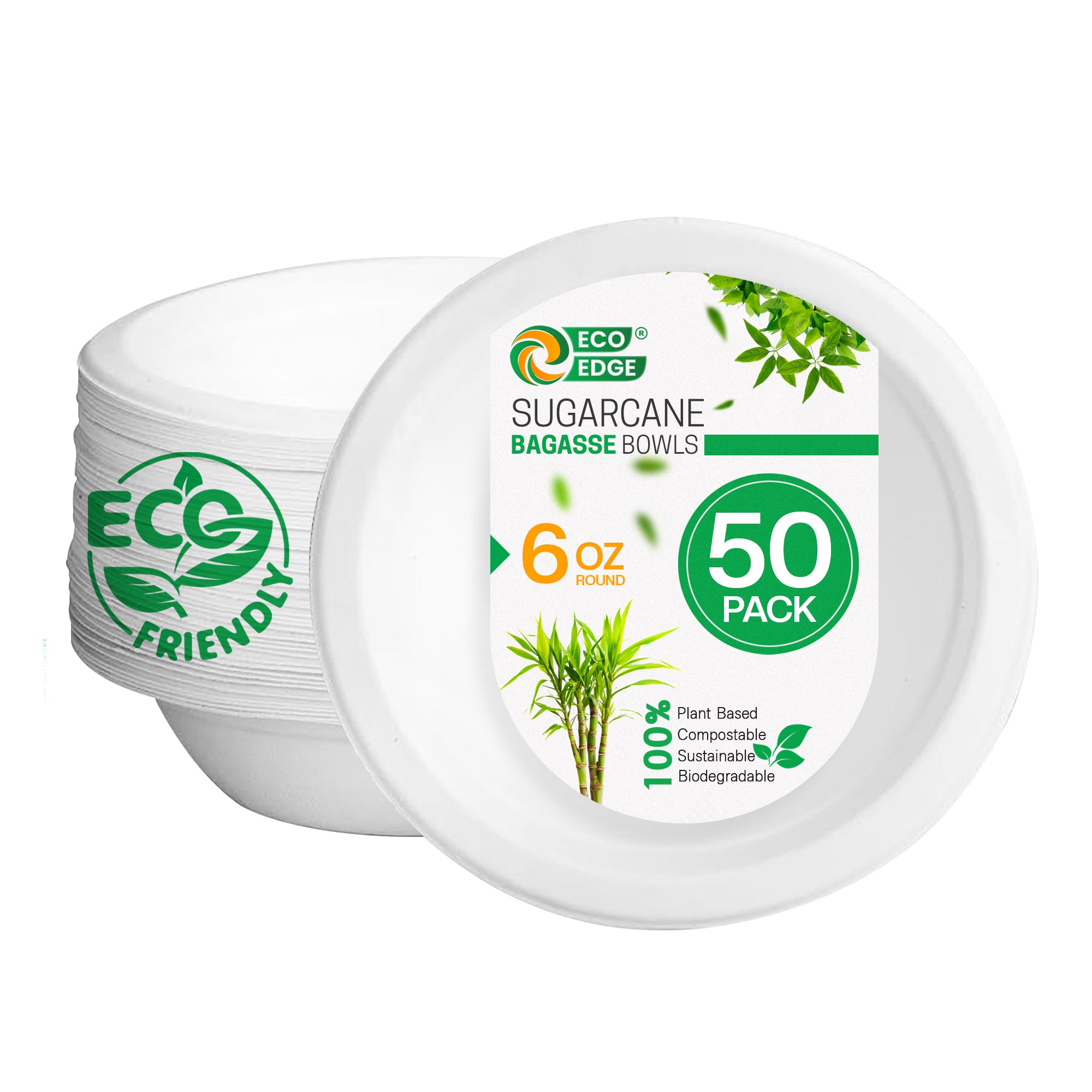 EcoEdge 6 Oz Round White Disposable Sugarcane Fiber Bowls | 100% Biodegradable