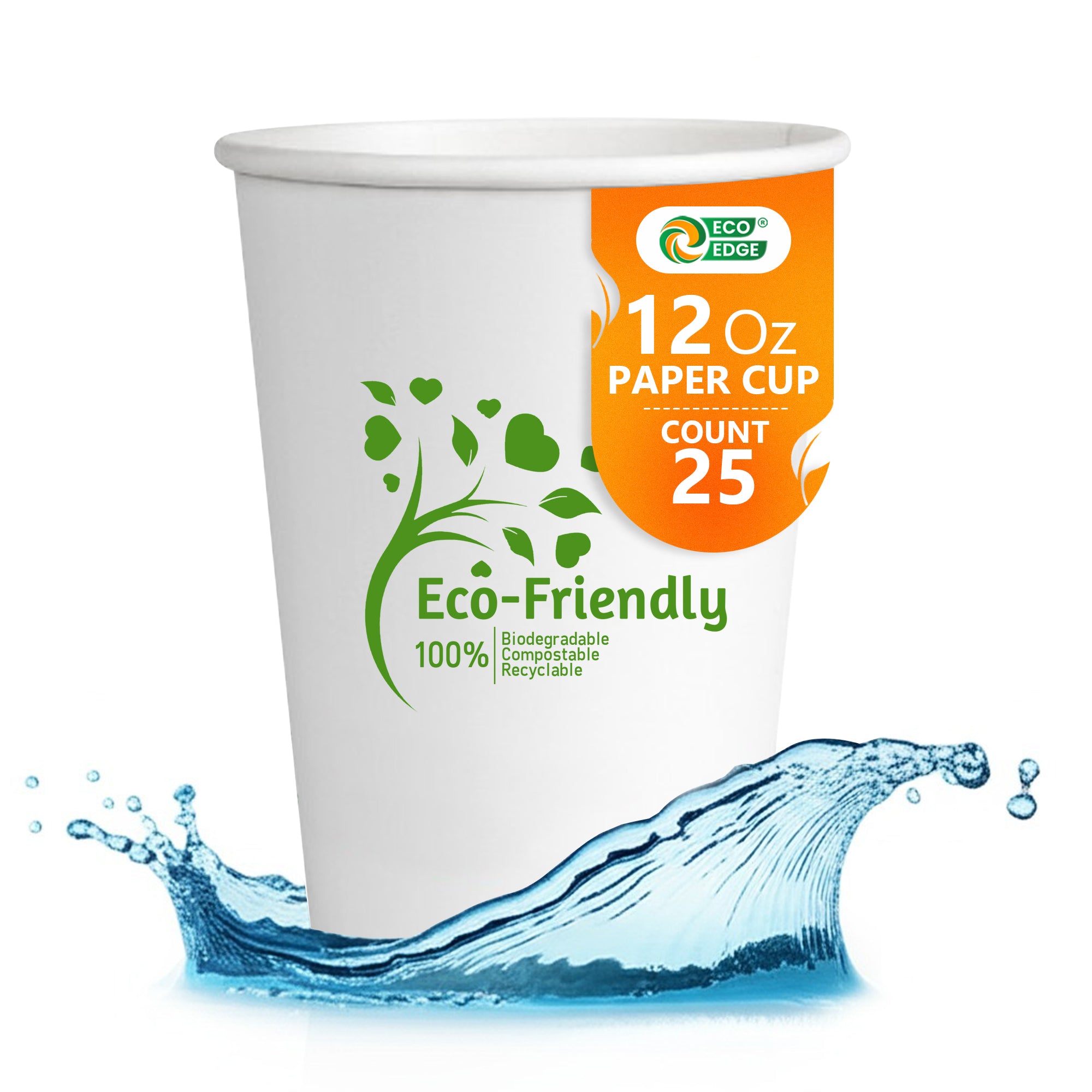 EcoEdge 12 Oz Disposable, Single Wall Paper Cups | 100% Natural
