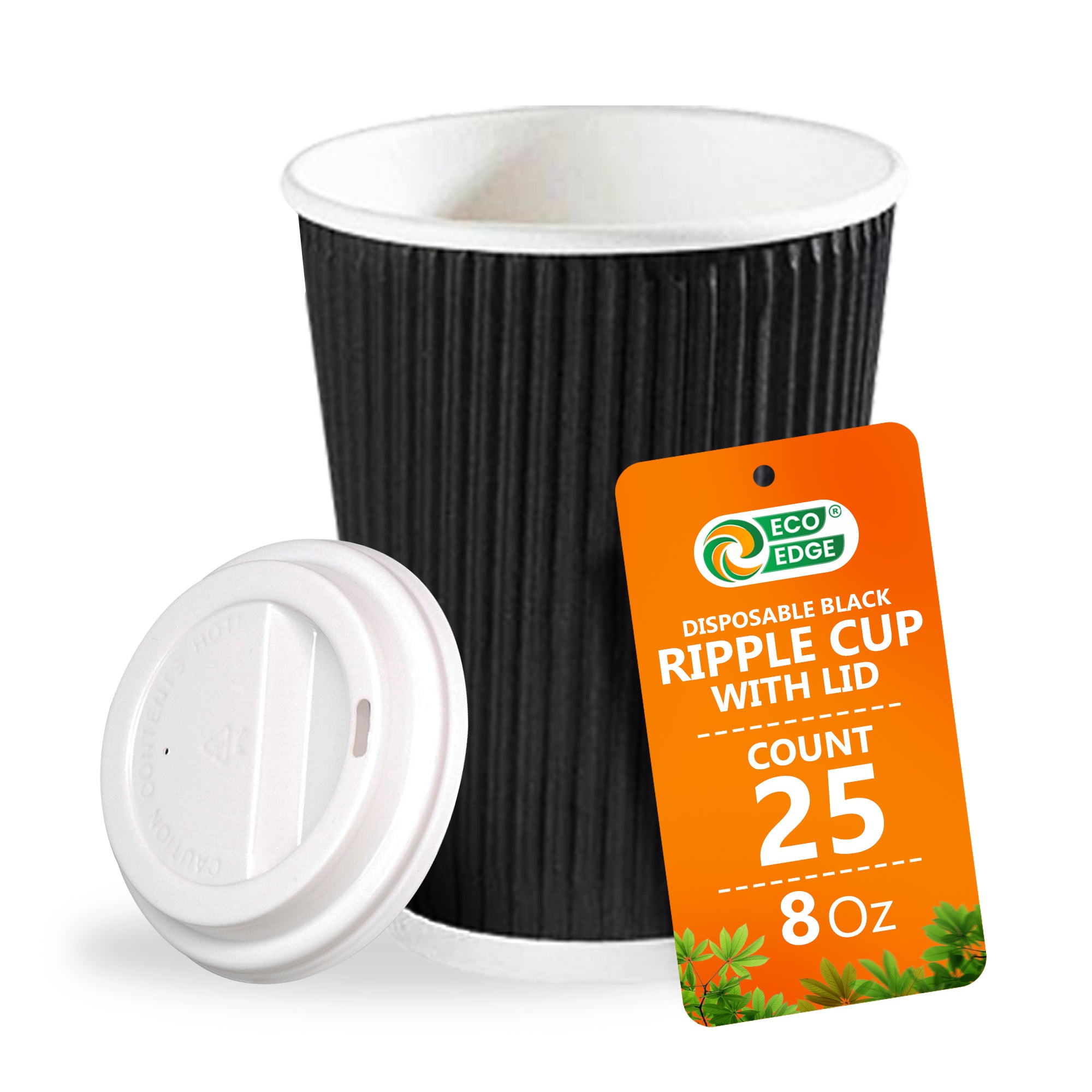 EcoEdge 8 Oz Disposable Heavy-Duty Black Ripple Cups | 100% Compostable