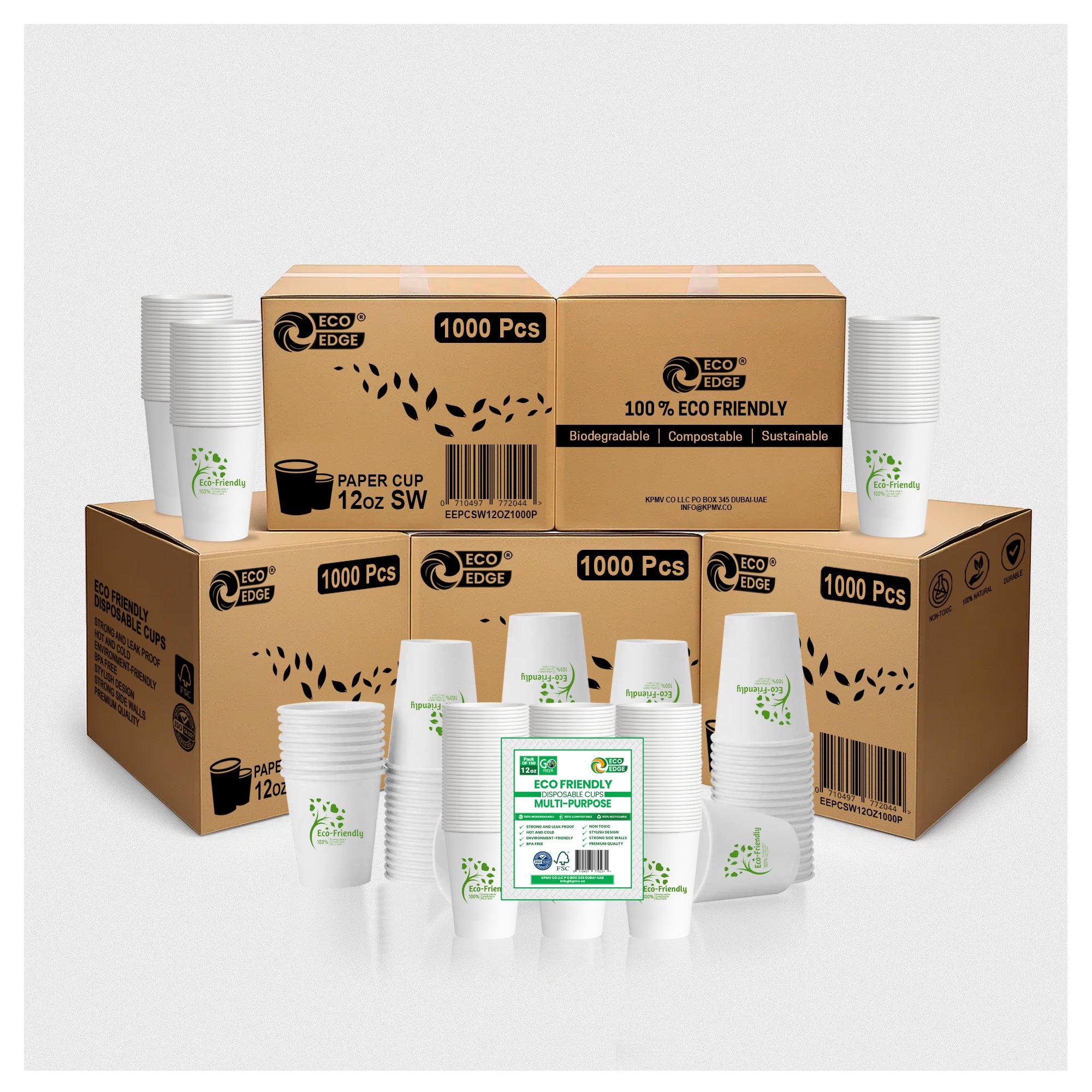 EcoEdge 12 Oz Disposable, Single Wall Paper Cups | 100% Natural (Pack of 1000)