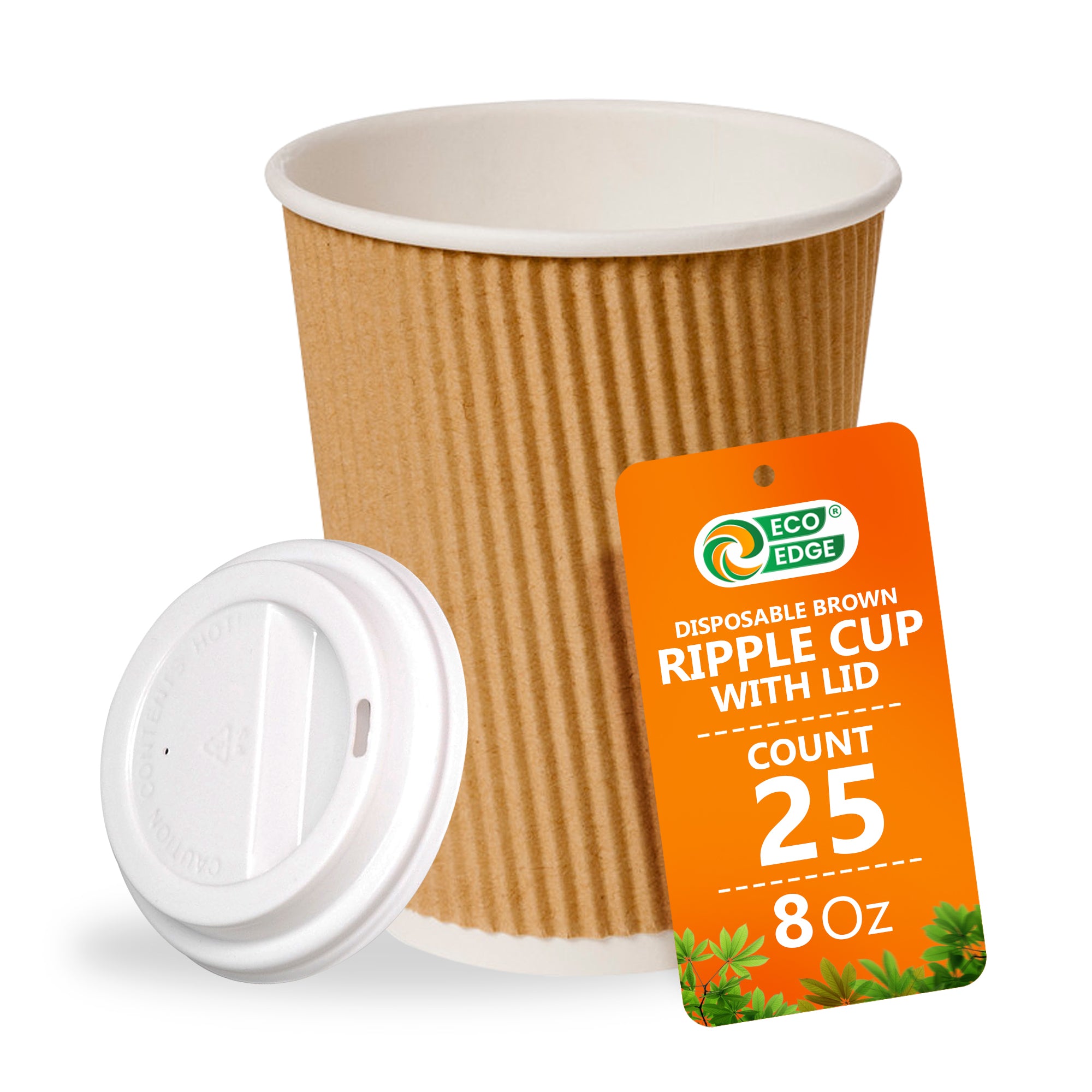 EcoEdge 8 Oz Brown Disposable Heavy-Duty, Triple Wall Ripple Party Paper Cups | 100% Organic