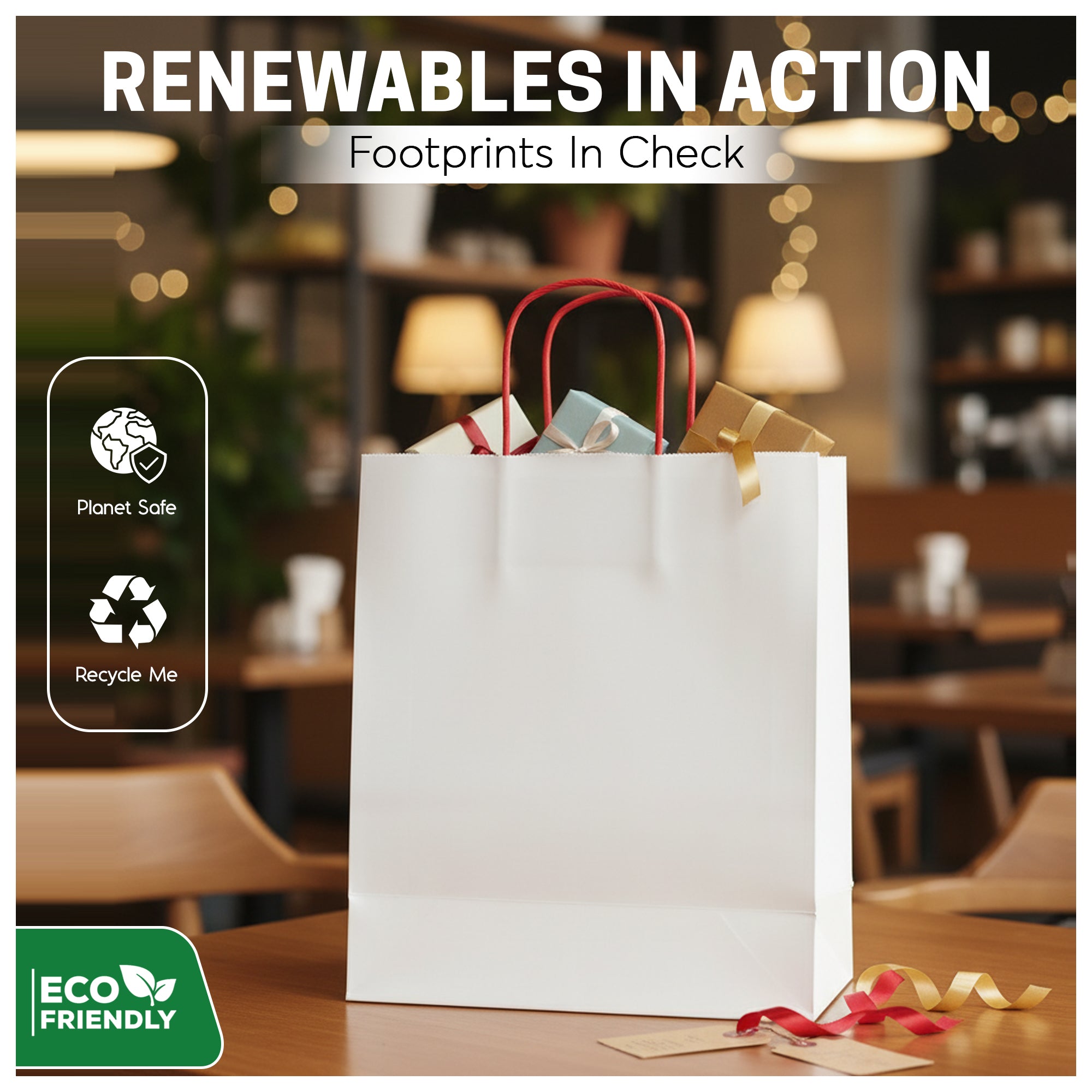 EcoEdge (32x22x32 cm) Large Recyclable White Plain Paper Bag | 100% Natural