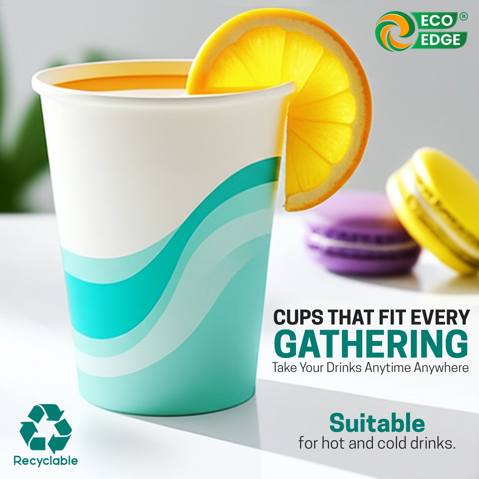 EcoEdge 8 Oz Disposable Heavy-Duty Party Paper Cups with Lid | 100% Natural