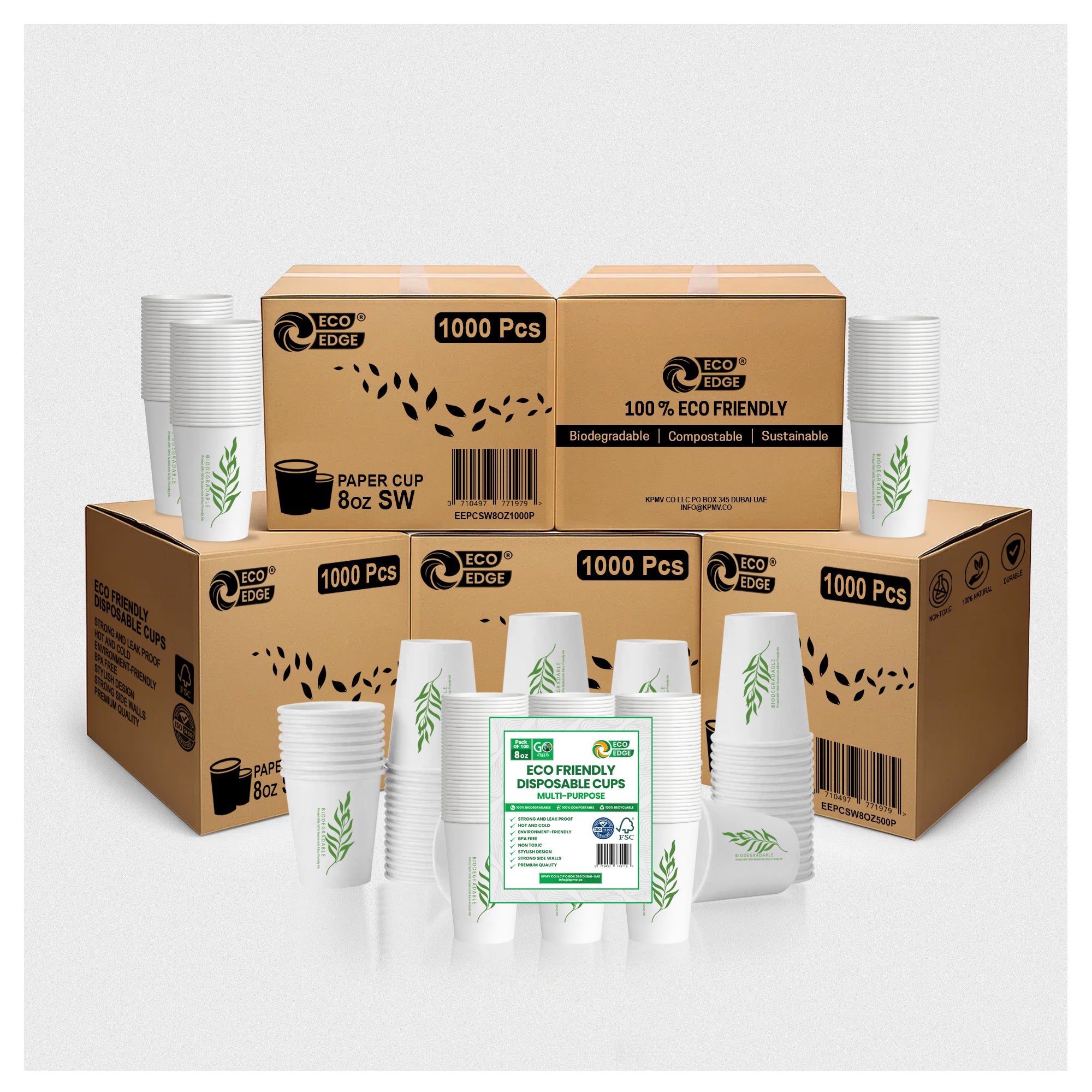 EcoEdge 8 Oz Disposable Heavy-Duty Party Paper Cups | 100% Natural (Pack of 1000)