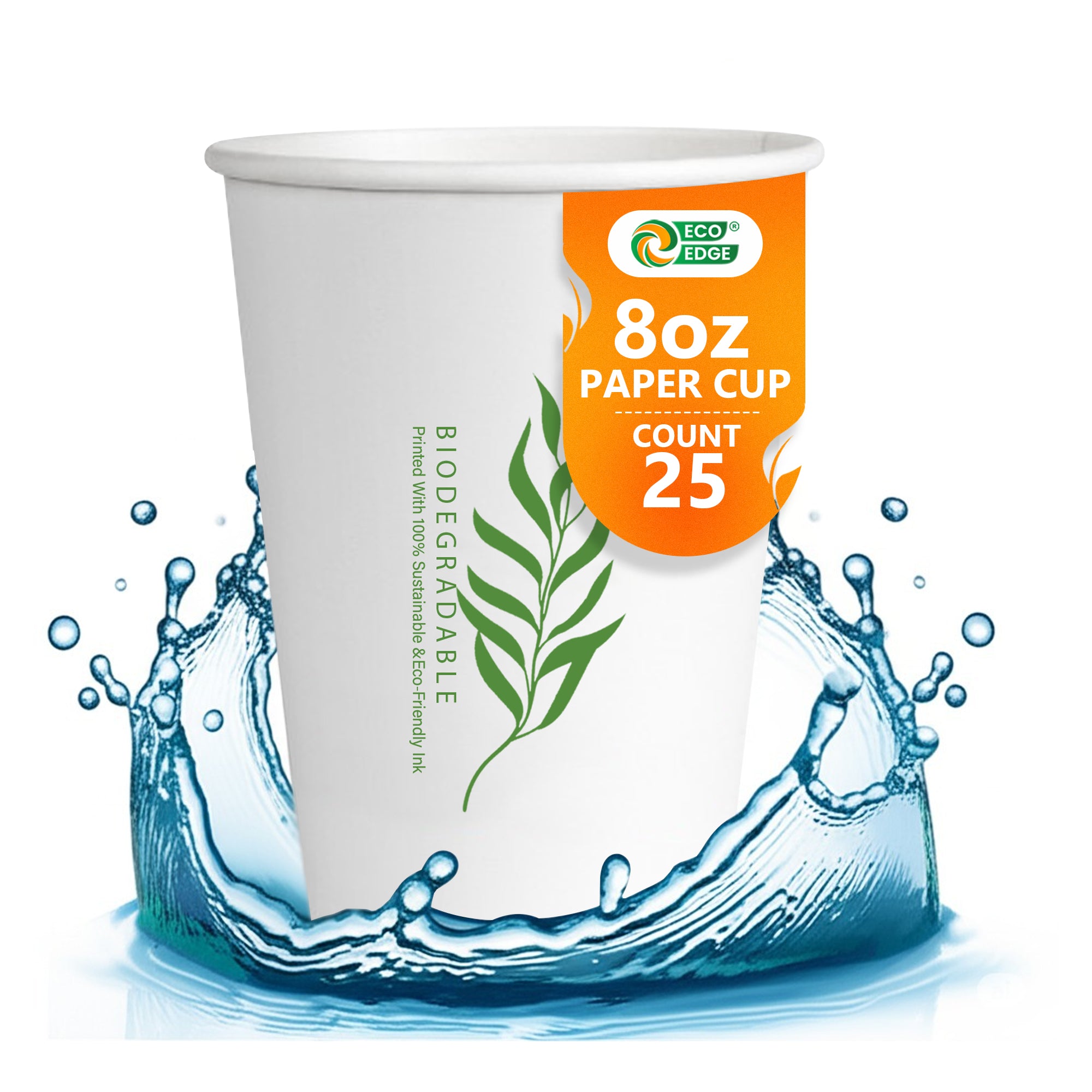 EcoEdge 8 Oz Disposable Heavy-Duty Party Paper Cups | 100% Natural