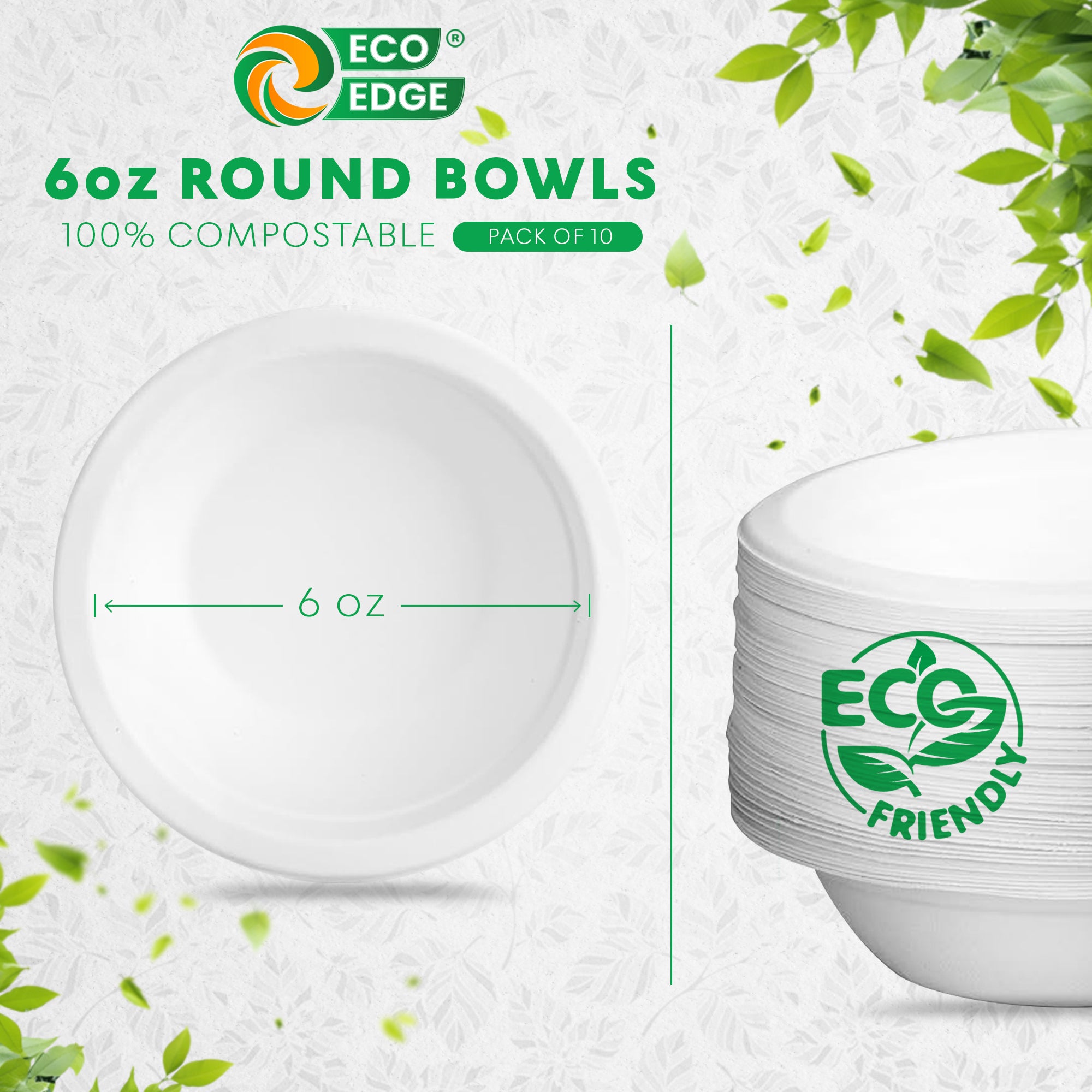 EcoEdge 6 Oz Round White Disposable Sugarcane Fiber Bowls | 100% Biodegradable