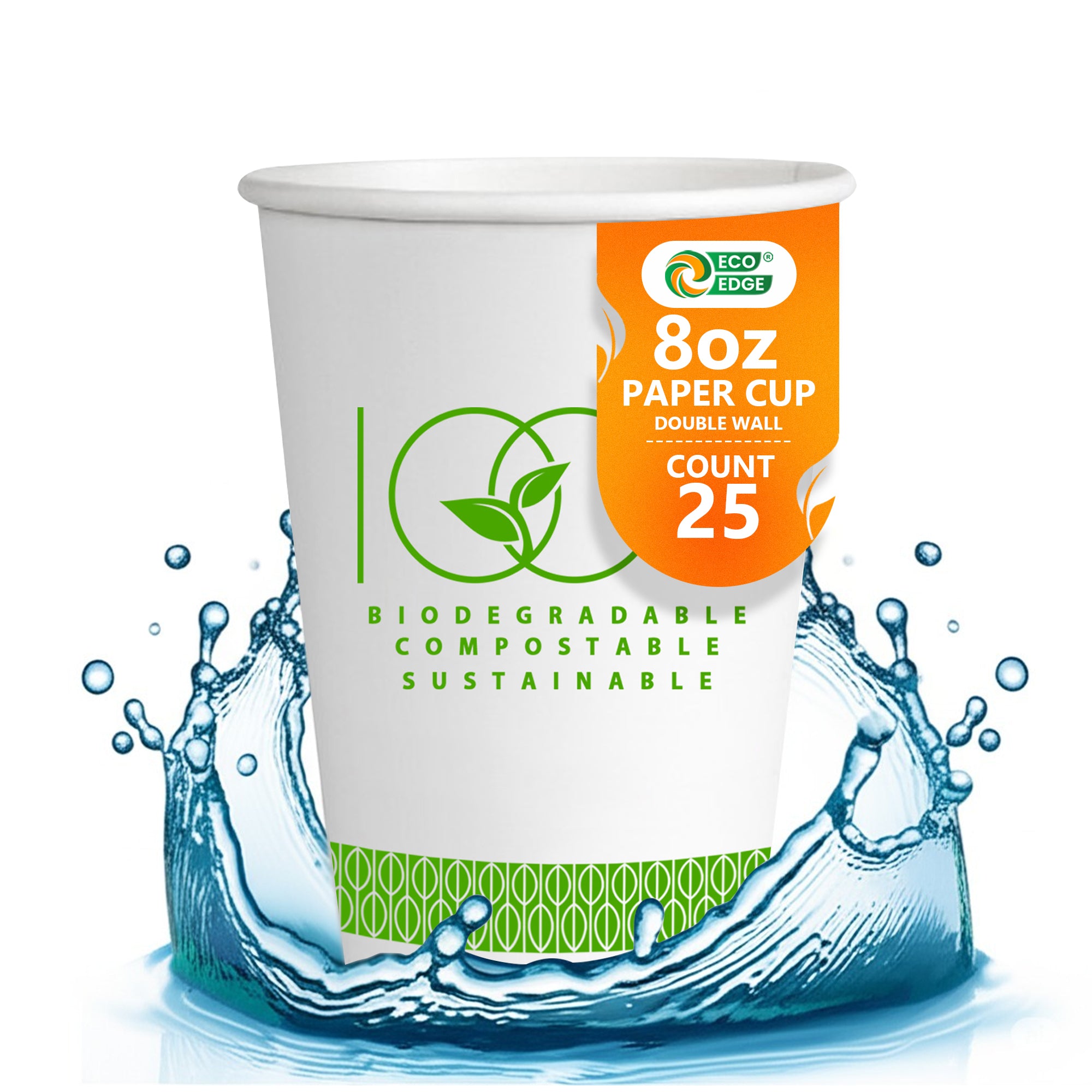 EcoEdge 8 Oz Disposable Double Wall Heavy-Duty Party Paper Cups | 100% Organic