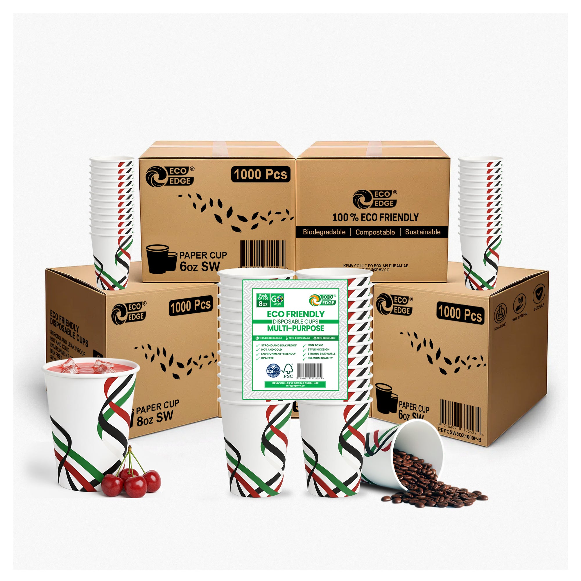 EcoEdge 8 Oz National Day Edition Heavy-Duty Paper Cups | Compostable, Durable & Plastic-Free (Pack of 1000)