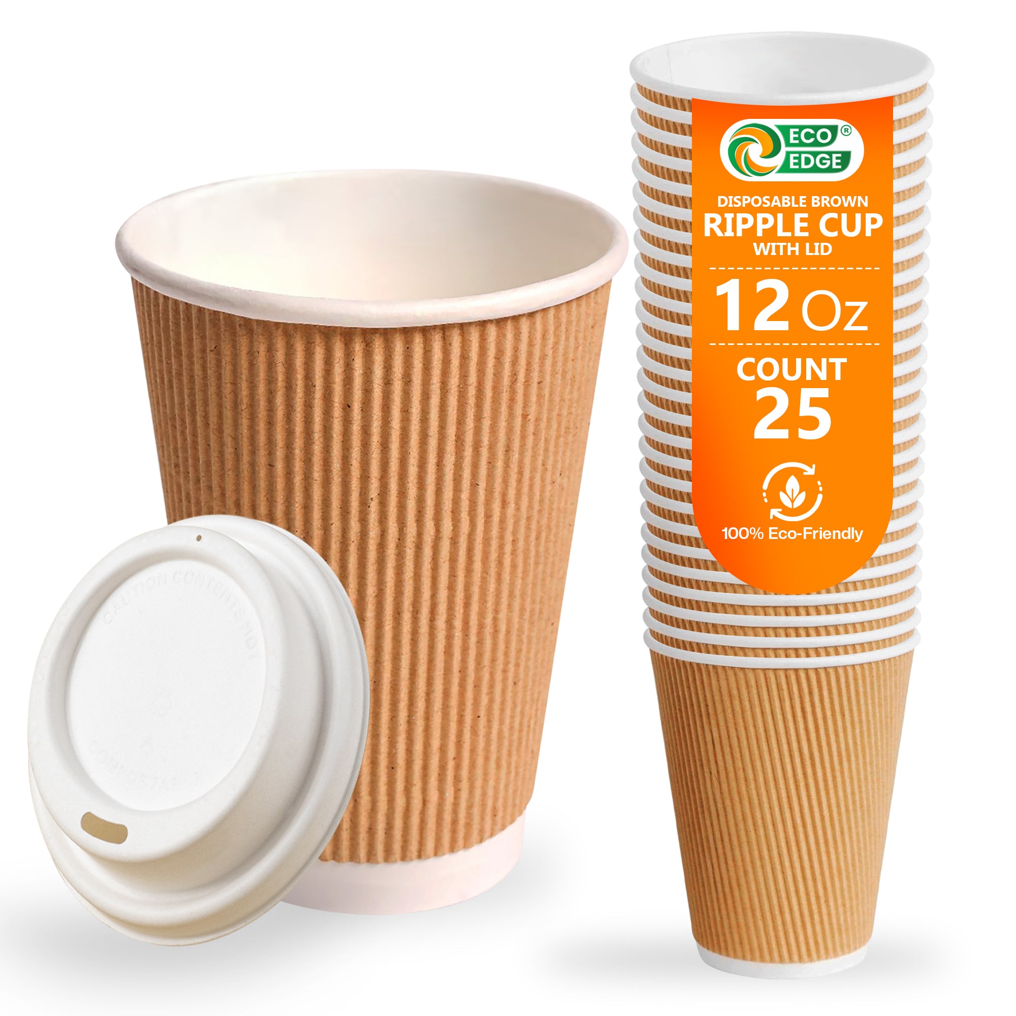EcoEdge 12 Oz Disposable Heavy-Duty Insulated Ripple Party Paper Cups | 100% Natural