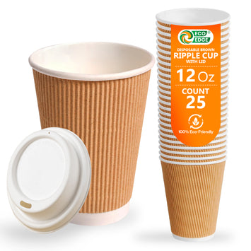EcoEdge 12 Oz Disposable Heavy-Duty Insulated Ripple Party Paper Cups | 100% Natural
