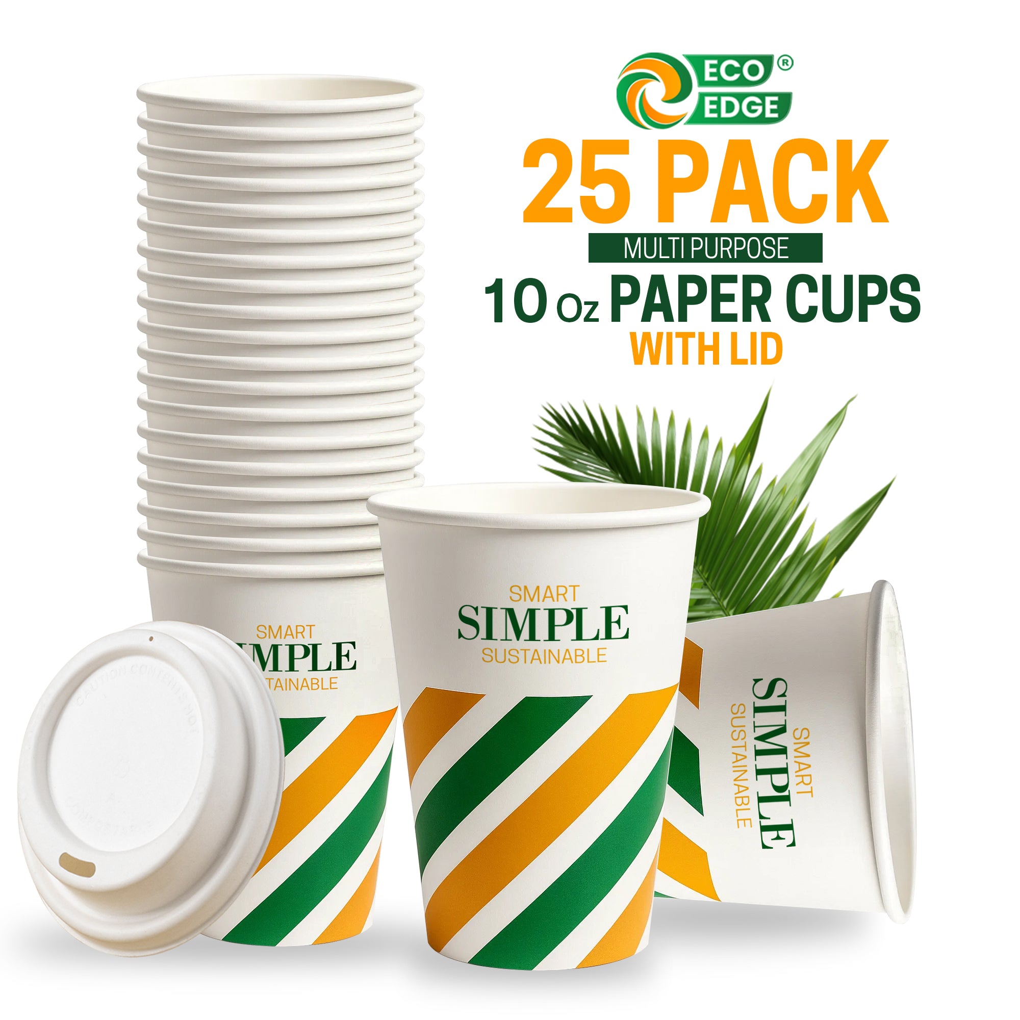 EcoEdge 10 Oz Eco Paper Cups with Lids | 100% Compostable & Recyclable