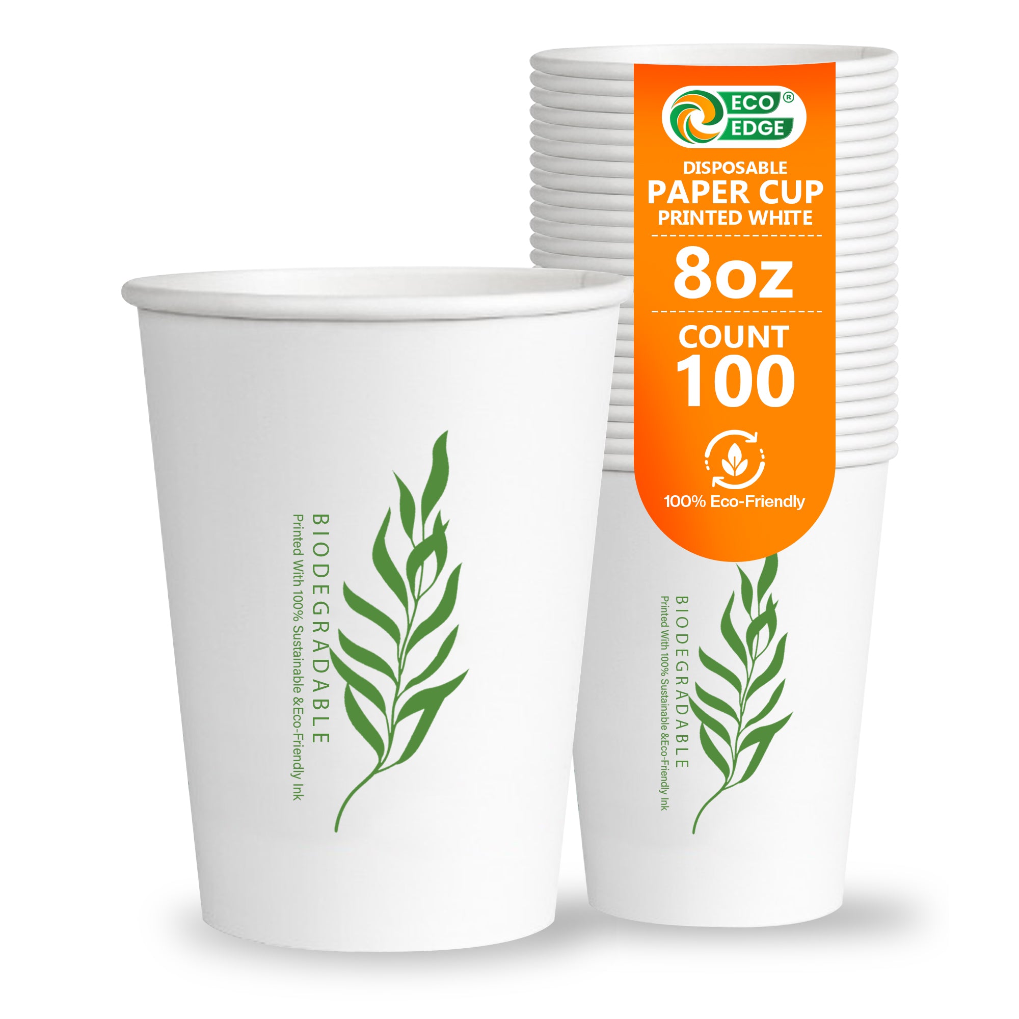 EcoEdge 8 Oz Disposable Heavy-Duty Party Paper Cups | 100% Natural