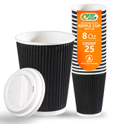 EcoEdge 8 Oz Disposable Heavy-Duty Black Ripple Cups | 100% Compostable
