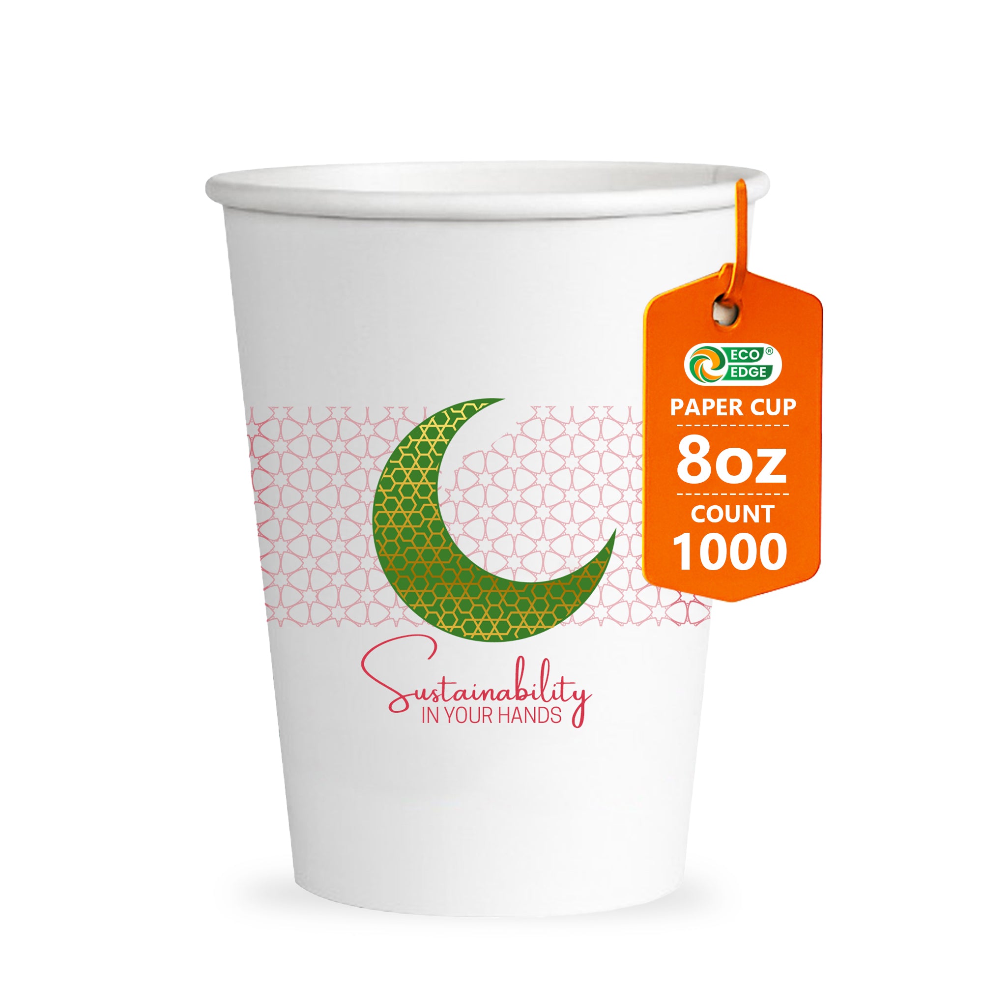 EcoEdge 8 Oz Ramadan Edition Heavy-Duty Paper Cups | Leakproof, Compostable & Eco-Friendly (Pack of 1000)