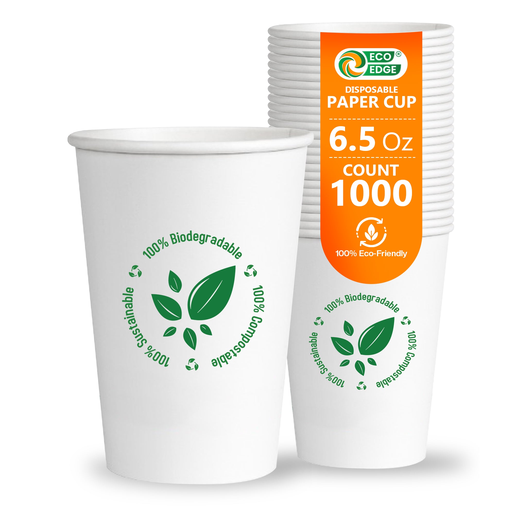 EcoEdge 6.5 Oz Disposable Heavy-Duty Party Paper Cups | 100% Compostable (Pack of 1000)