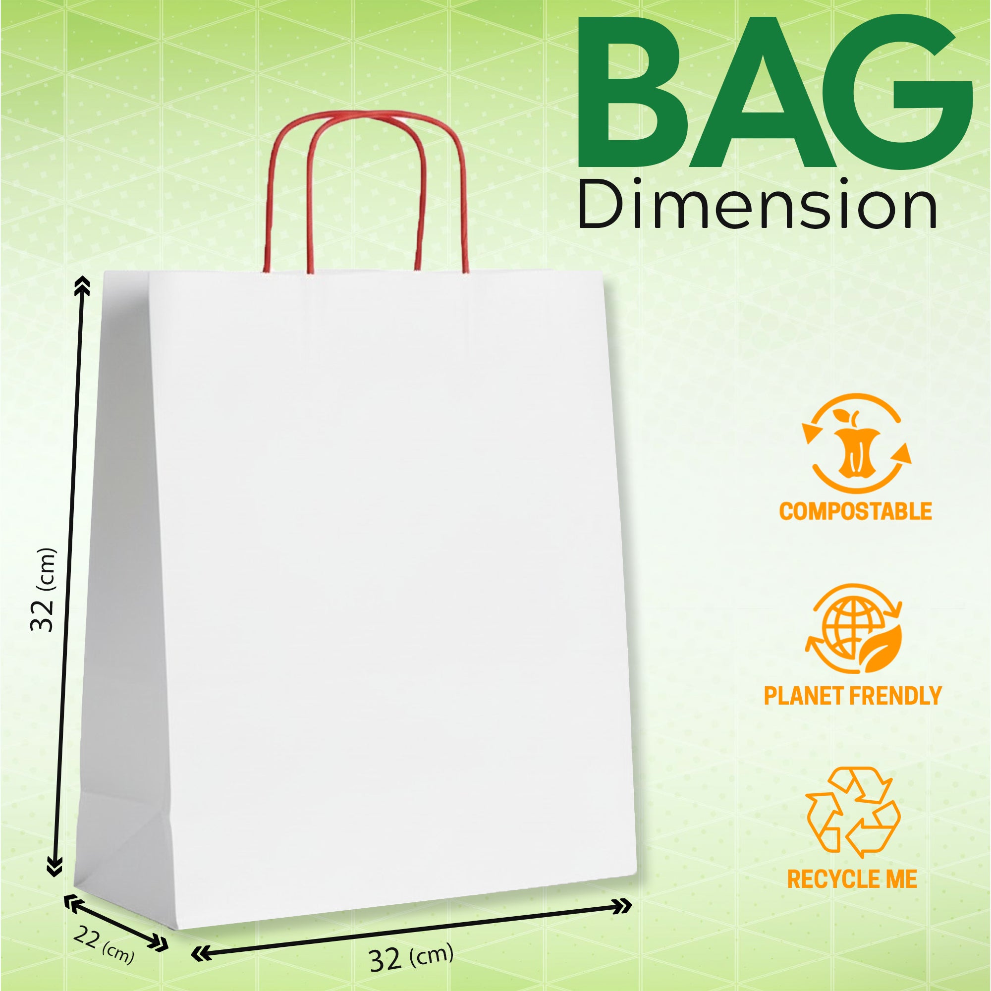 EcoEdge (32x22x32 cm) Large Recyclable White Plain Paper Bag | 100% Natural
