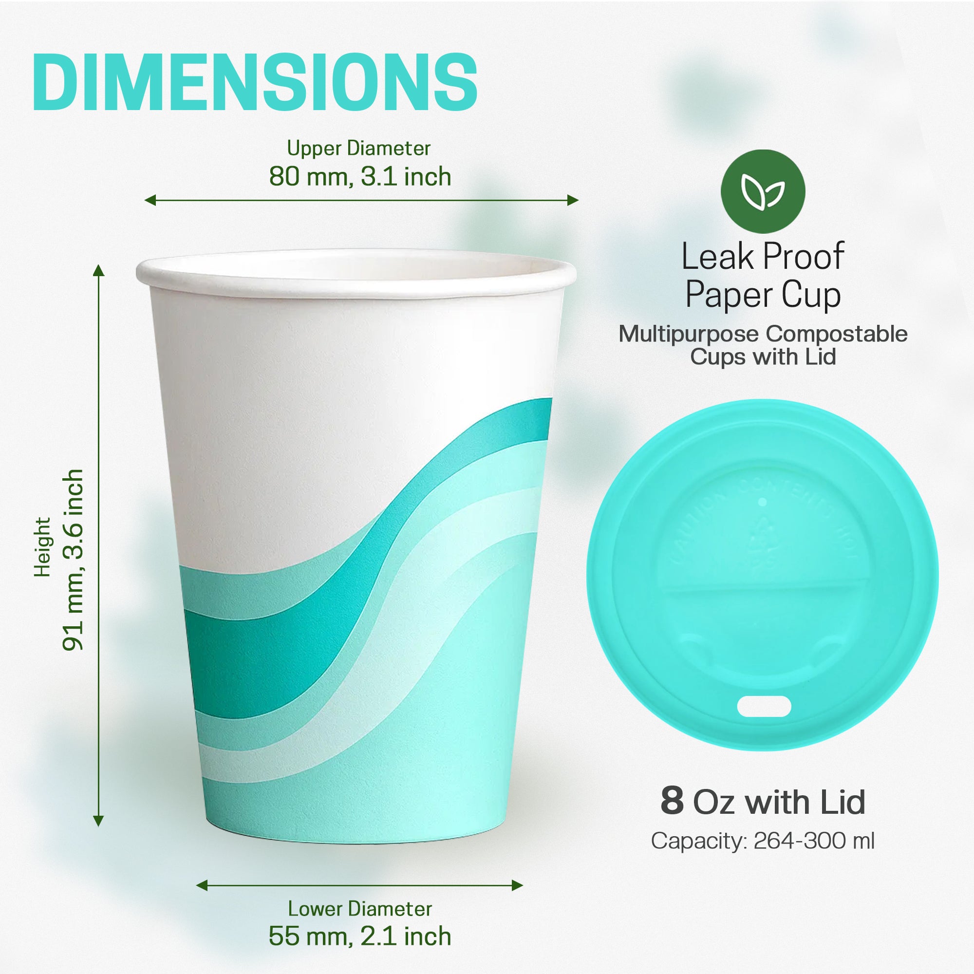 EcoEdge 8 Oz Disposable Heavy-Duty Party Paper Cups with Lid | 100% Natural