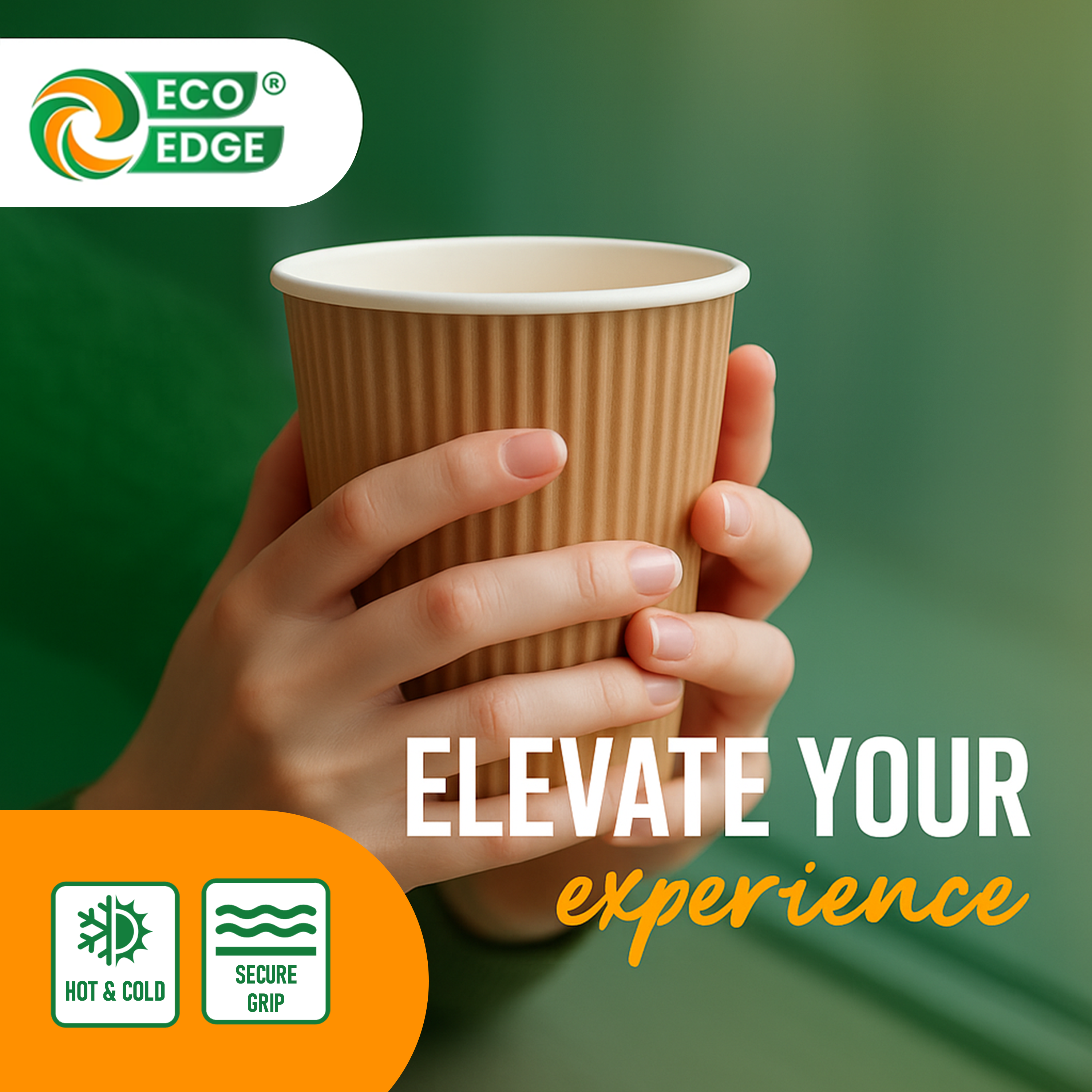 EcoEdge 8 Oz Brown Disposable Heavy-Duty, Triple Wall Ripple Party Paper Cups | 100% Organic (Pack of 300)