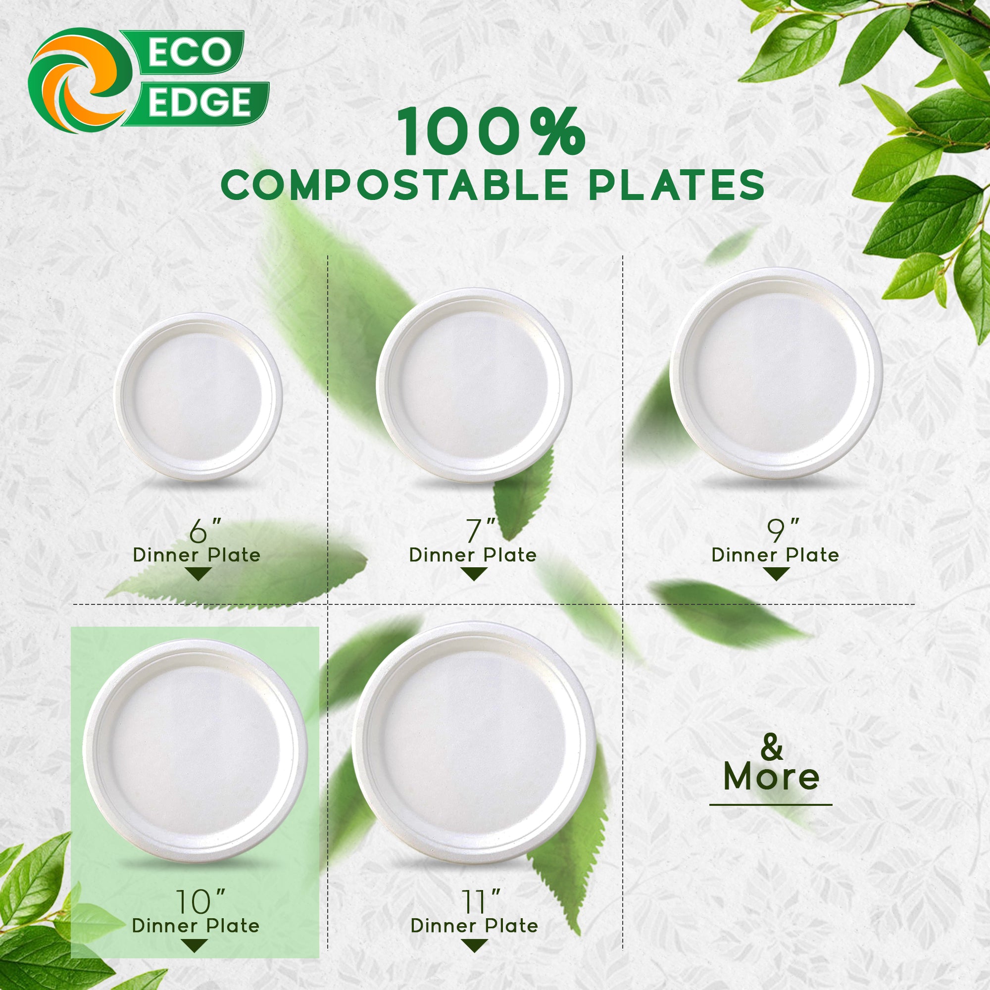EcoEdge 10 Inch Round White Disposable Bagasse Plates | 100% Compostable
