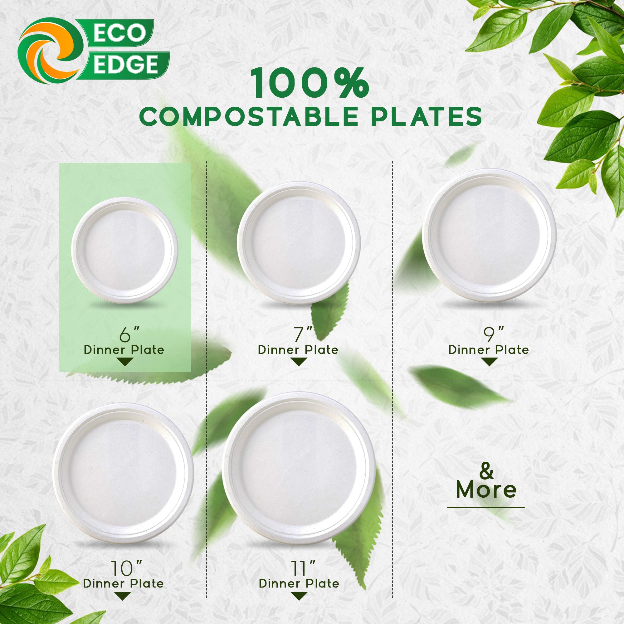 EcoEdge 6 Inch Round White Disposable Bagasse Plates | 100% Natural