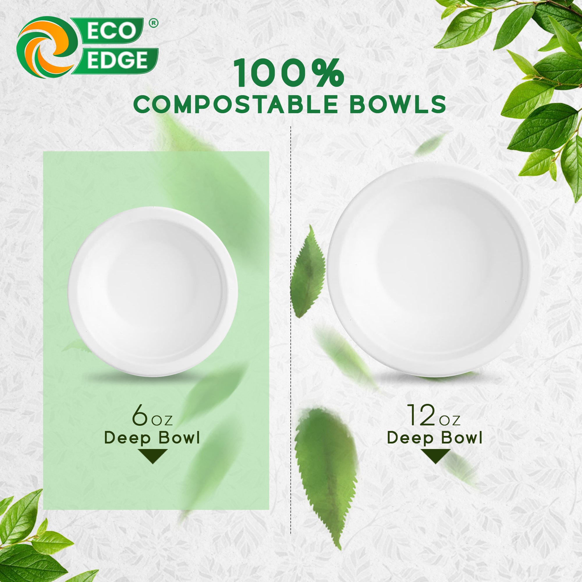 EcoEdge 6 Oz Round White Disposable Sugarcane Fiber Bowls | 100% Biodegradable