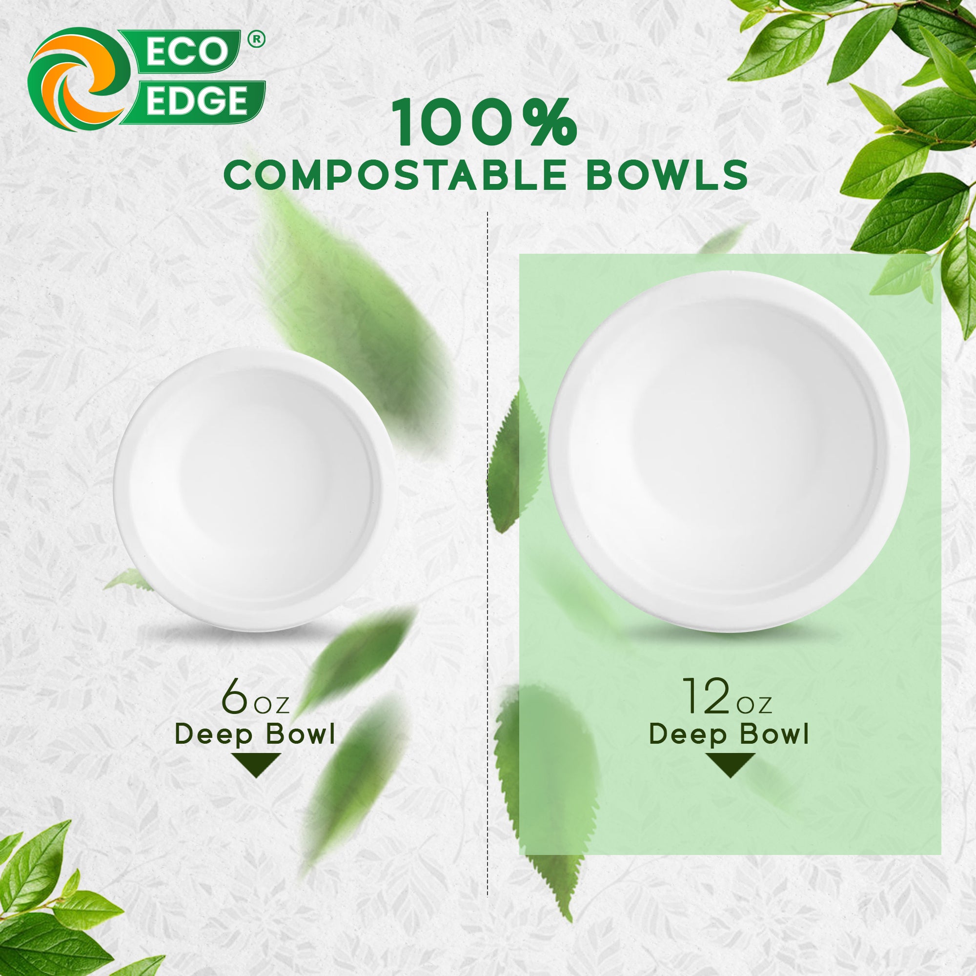 EcoEdge 12 Oz Round White Disposable Sugarcane Fiber Bowls | 100% Eco-Friendly