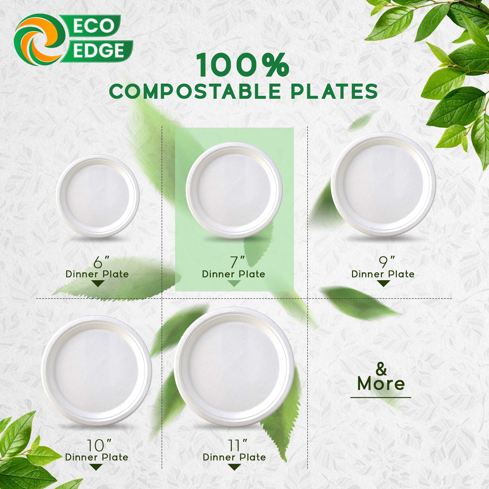 EcoEdge 7 Inch Round White Disposable Bagasse Plates | 100% Compostable