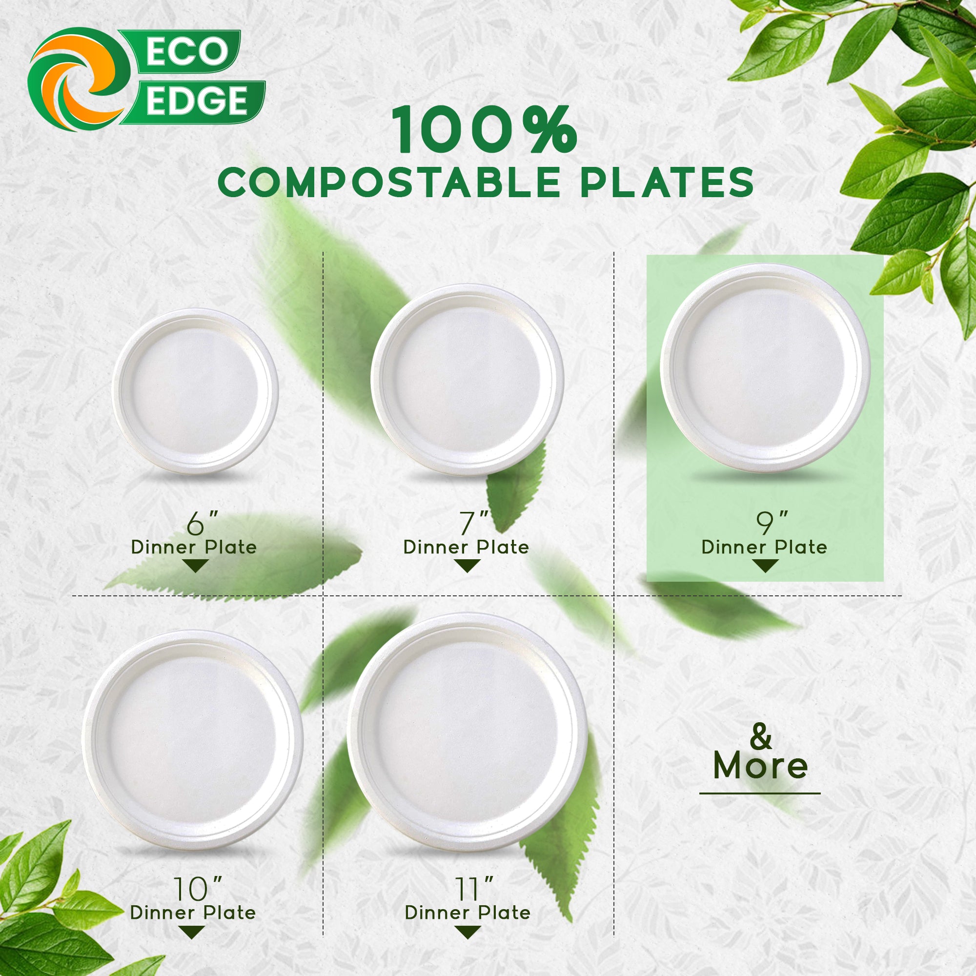 EcoEdge 9 Inch Round White Disposable Bagasse Plates | 100% Organic