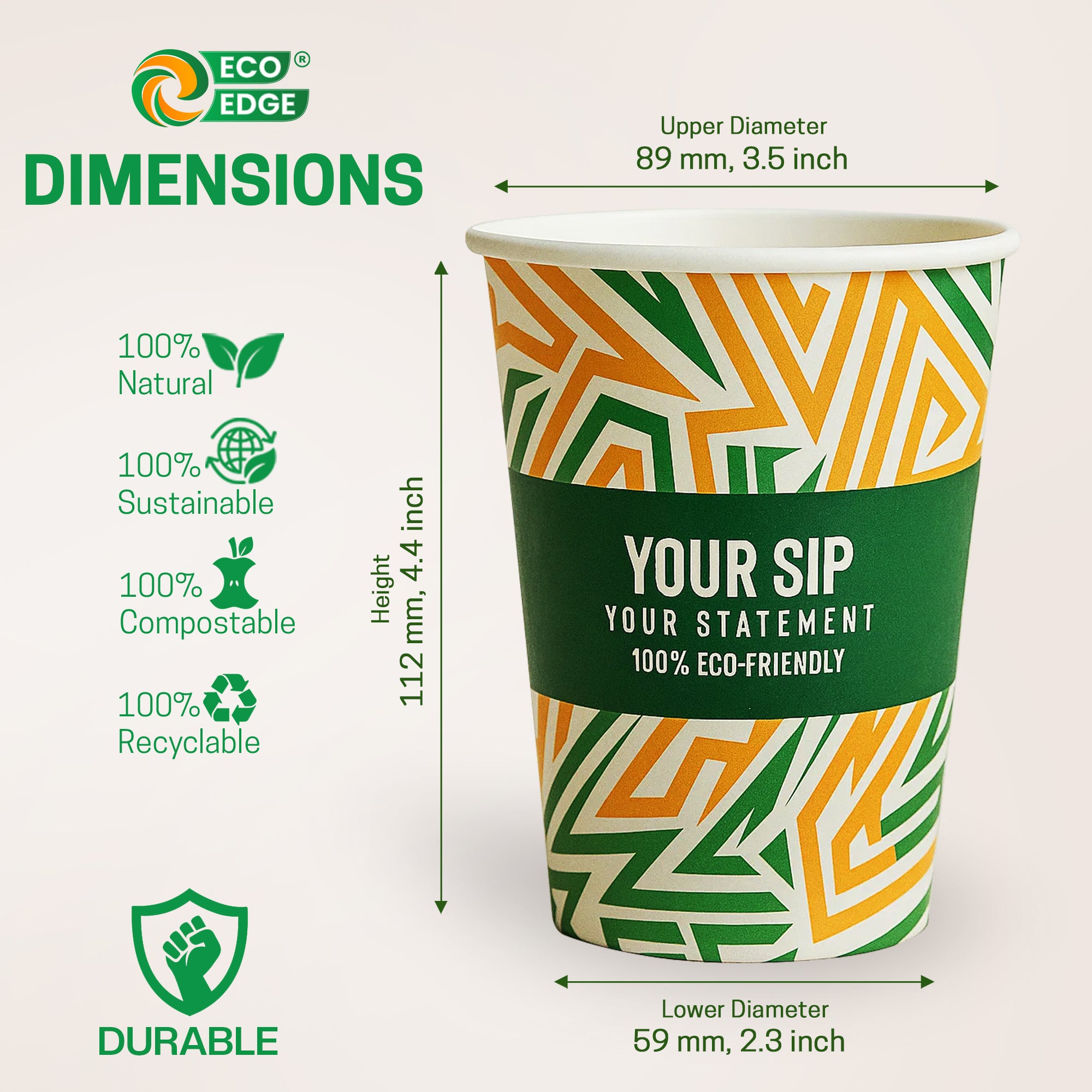 EcoEdge 12 Oz Biodegradable Heavy-Duty Party Paper Cups (Pack of 1000) | 100% Sustainable