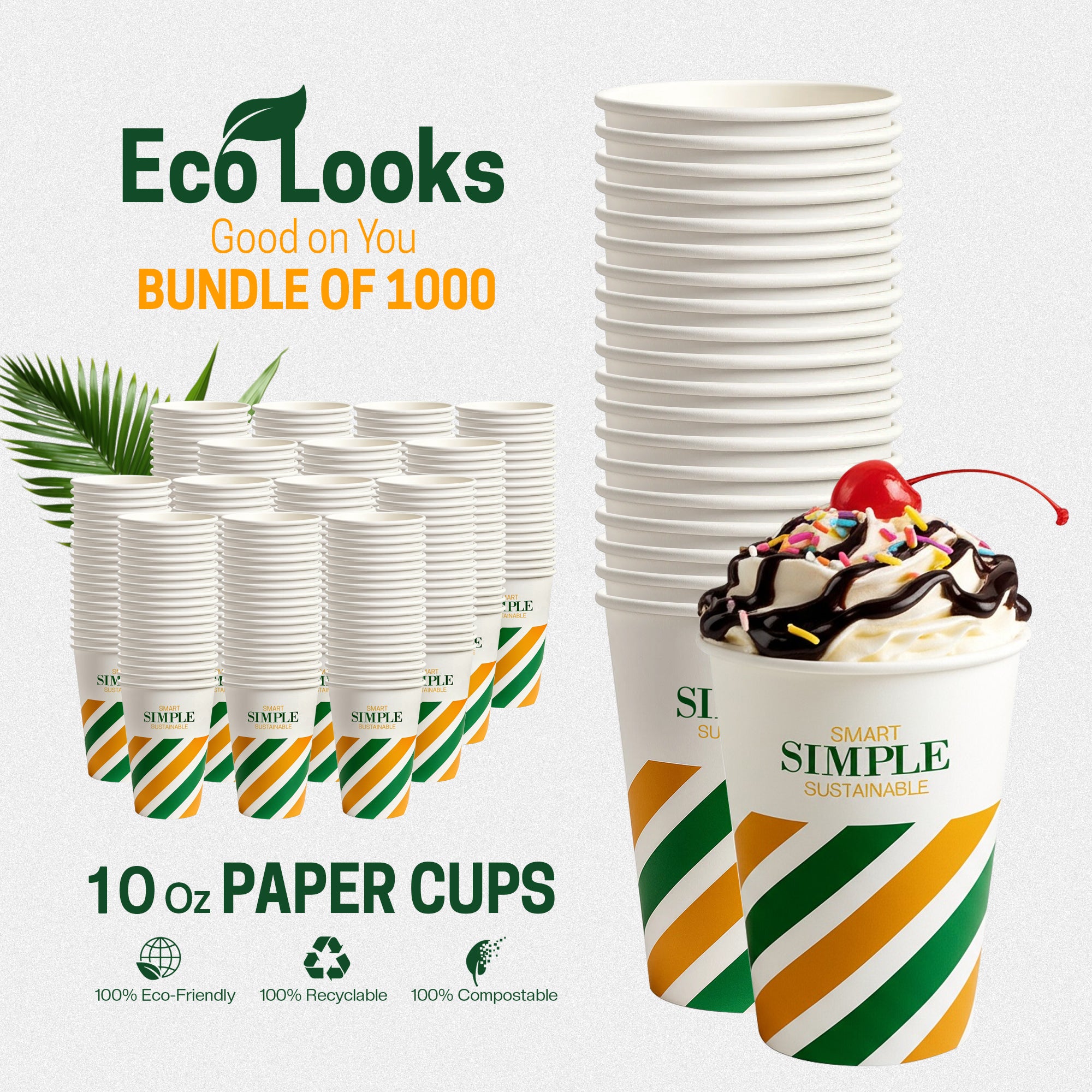 EcoEdge 10 Oz Disposable Paper Cups | Leakproof, BPA-Free & Sustainable (Pack of 1000)